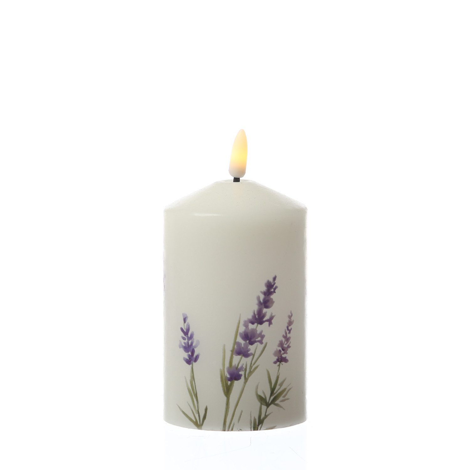 MARELIDA LED-Kerze LED Kerze mit Lavendel Motiv Echtwachskerze 7x14,5cm Batterie Timer, LED Classic, warmweiß (2100K bis 3000K) – Bild 4 von 5