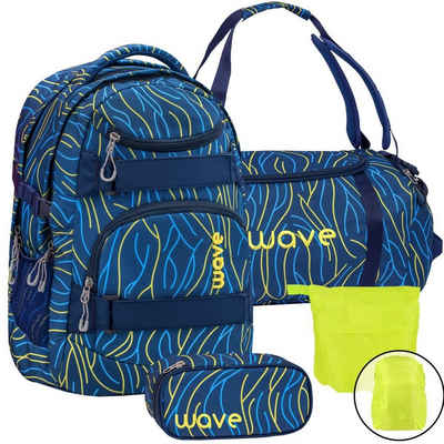 Wave Schulrucksack "Infinity" für Mädchen Jungen Teenager, Schultasche, ab 5. Klasse, weiterführende Schule, Set mit Regenhülle