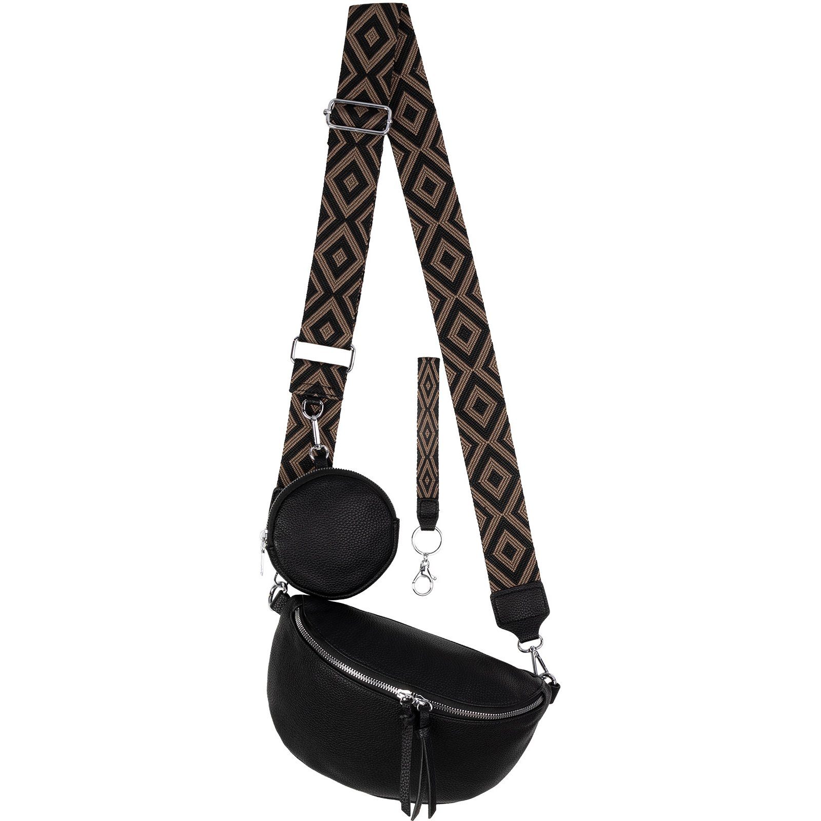 EAAKIE Gürteltasche Bauchtasche Umhängetasche Crossbody-Bag Kunstleder Italy-Design, als Schultertasche, CrossOver, Umhängetasche tragbar
