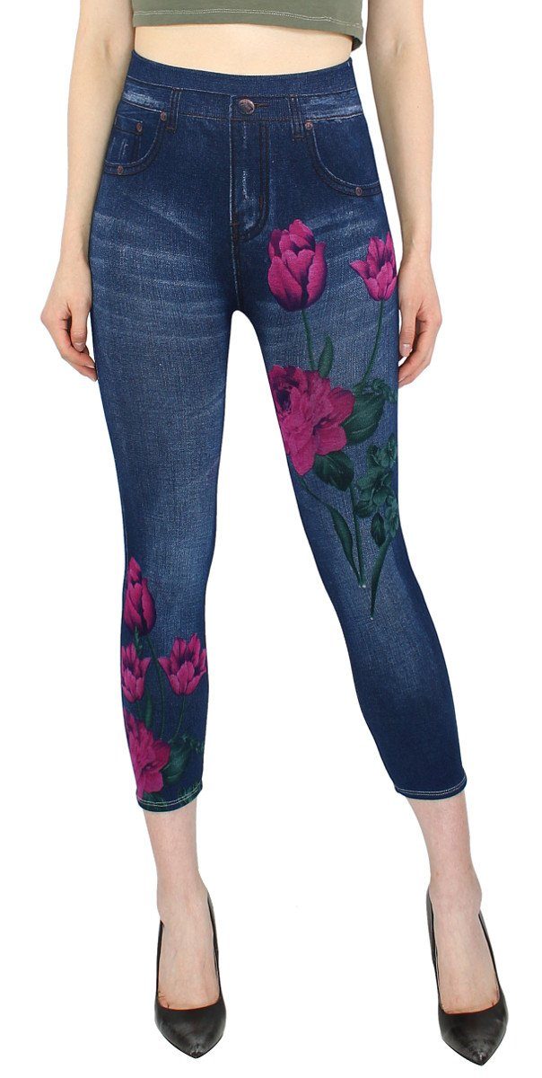 dy_mode 7/8-Jeggings Damen Capri Jeggings 7/8 Leggings Jeans Optik Sommer Jeggins mit elastischem Bund