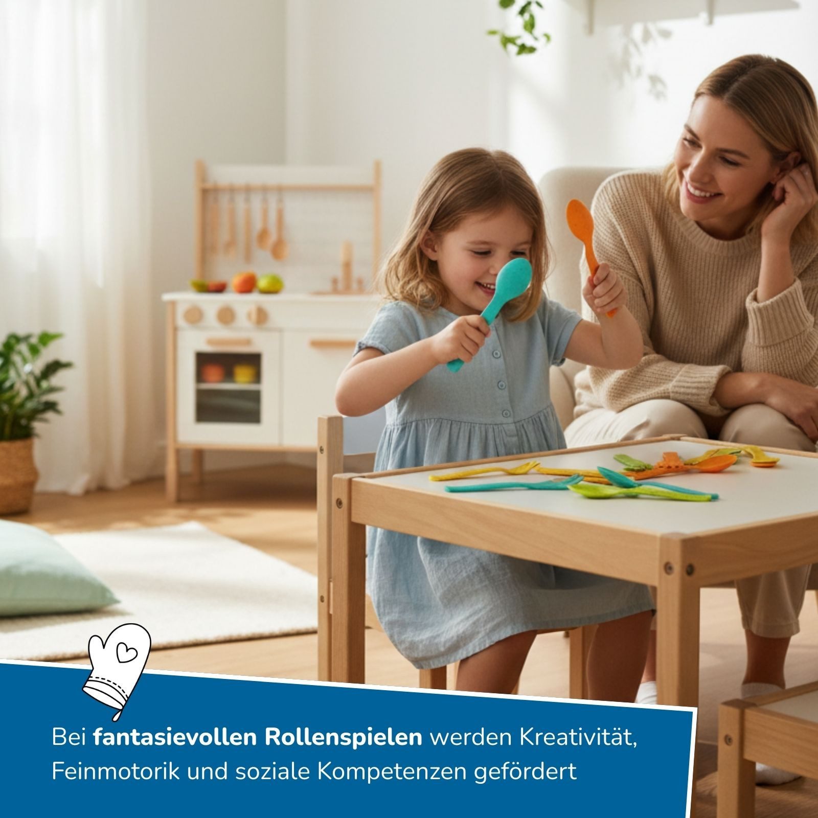 alldoro Spielbesteck Kinderküchen Besteck-Set 17-teilig mit Besteckkasten, Farbenfrohes Küchenspielzeug für Rollenspiele, für Kinder ab 3 Jahren