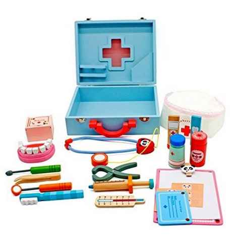 TikTakToo Spielzeug-Arztkoffer Doktorkoffer, Puppenzubehör, aus Holz mit didaktischem Spielzeug, (Spiel-set mit viel Zubehör), incl Zahnmodell, Klemmbrett, Salbentube uvm.