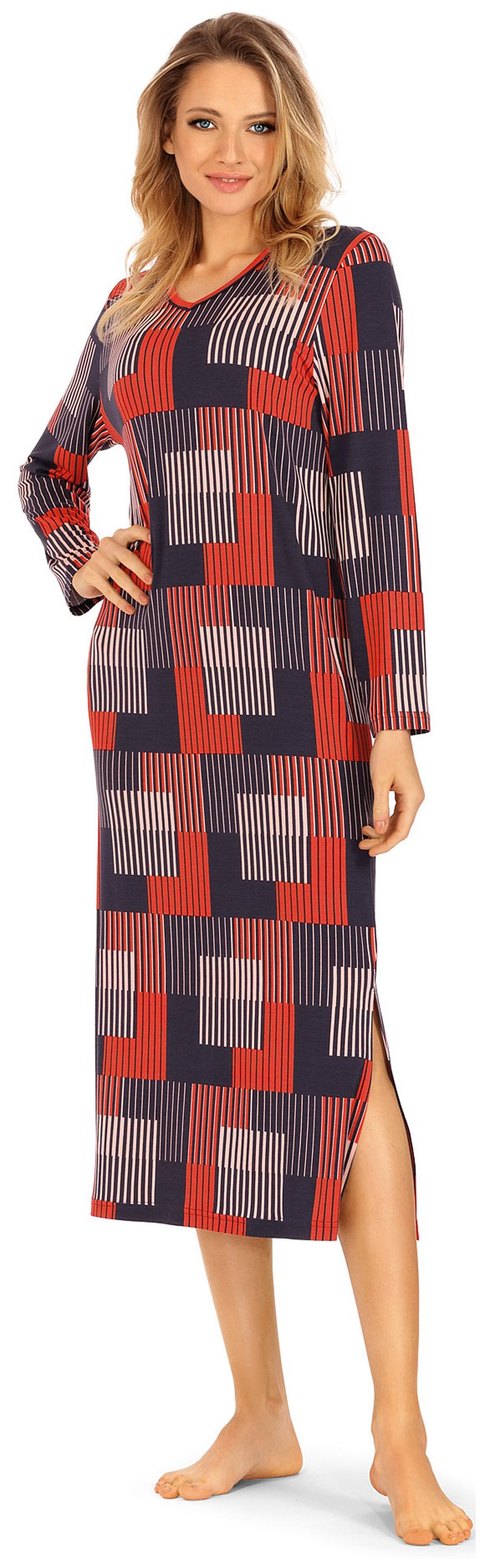 Ascafa Nachthemd (Set, 1-tlg., 1-teilig) Damen Sleepshirt ca.125cm Nachthemd Langarm grafisches Muster