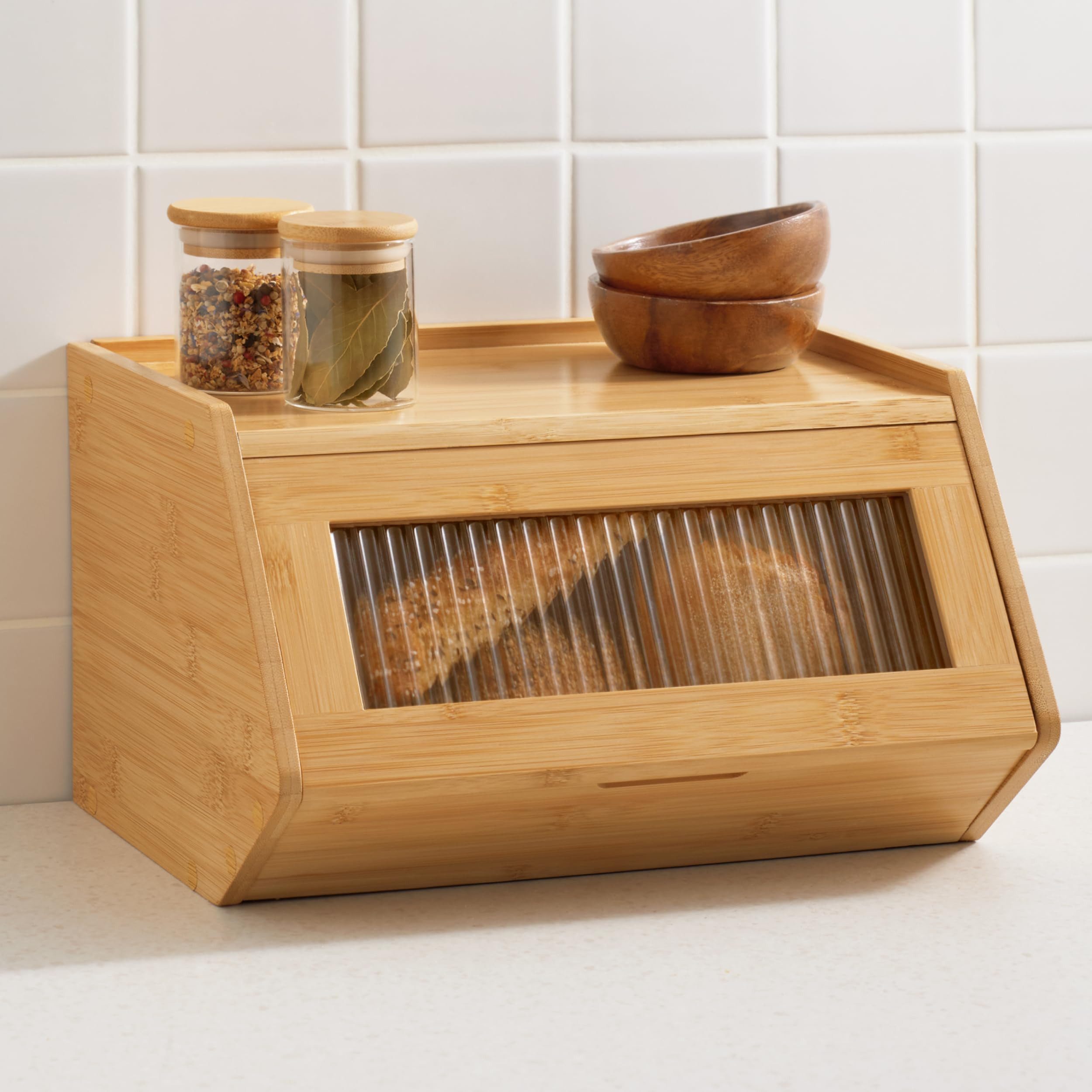 Praknu Brotkasten Brotkasten Holz Brotbox mit Ablagefläche - Brot Aufbewahrungsbox, Holz, (Einzelartikel, 1-tlg., 1x Brotkasten Klein 33 x 26,5 cm, Deckel, Montagezubehör), Einfacher Aufbau - Robuster Brotkasten, Platzsparende Brotaufbewahrung