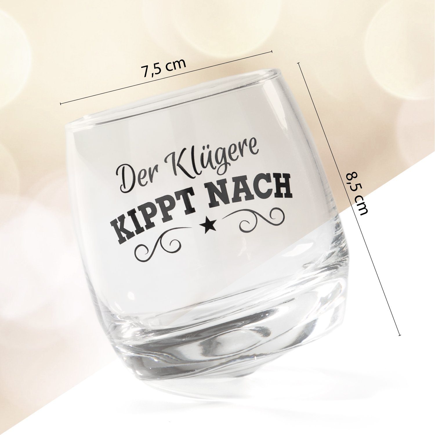 Cult at Home Whiskyglas Wackelglas Der Klügere 2 x 2er Set - H. 8,5 cm Ø  7,5 cm - Geschenkset, Glas, 4-teilig