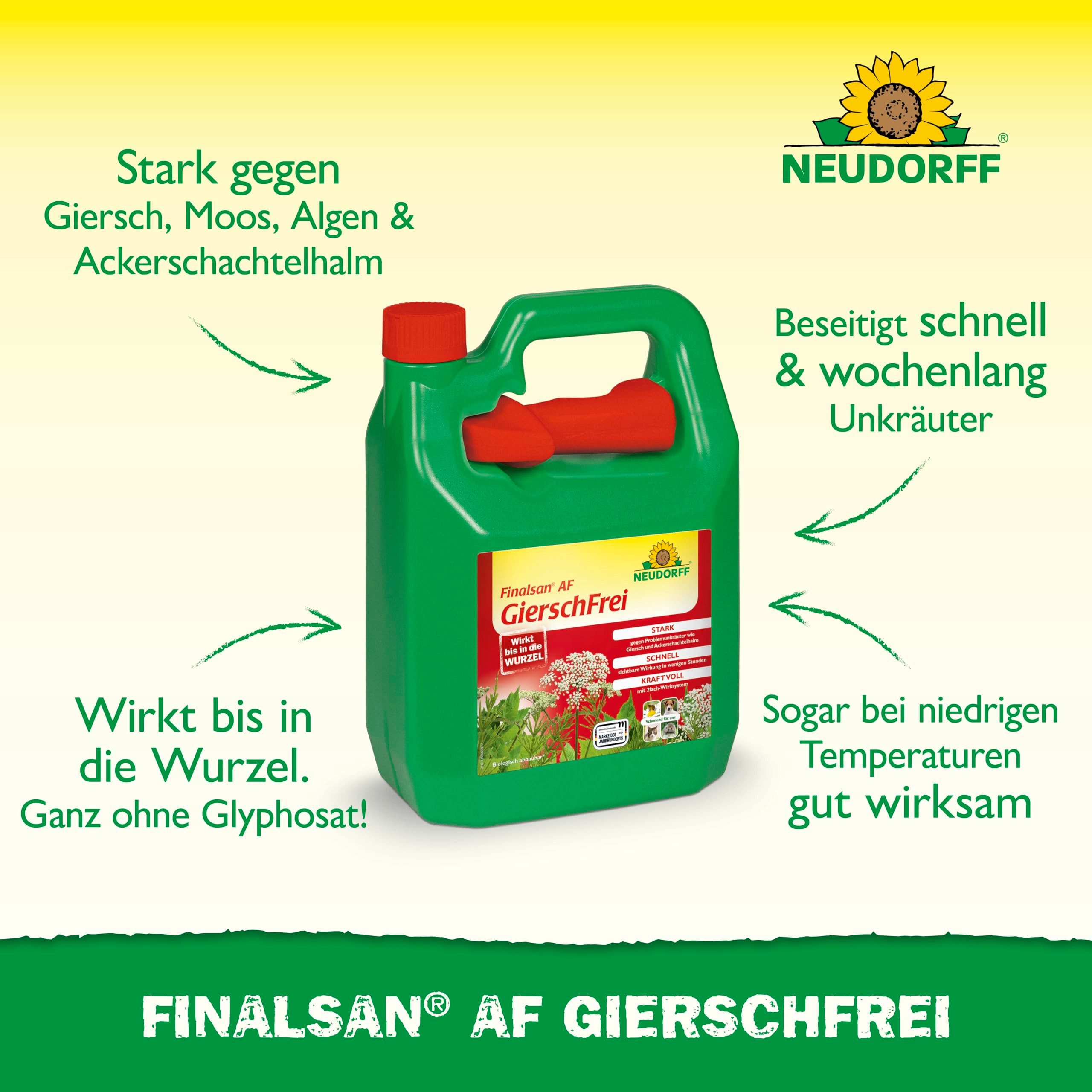 Neudorff Unkrautbekämpfungsmittel Finalsan AF GierschFrei 3 Liter für 100 m², 3000 ml, schonend für Haustiere, Unkraut entferner ohne Glyphosat, Schnell wirkend, gegen Giersch und Ackerschachtelhalm, Wirkt bis in die Wurzel und hält wochenlang an