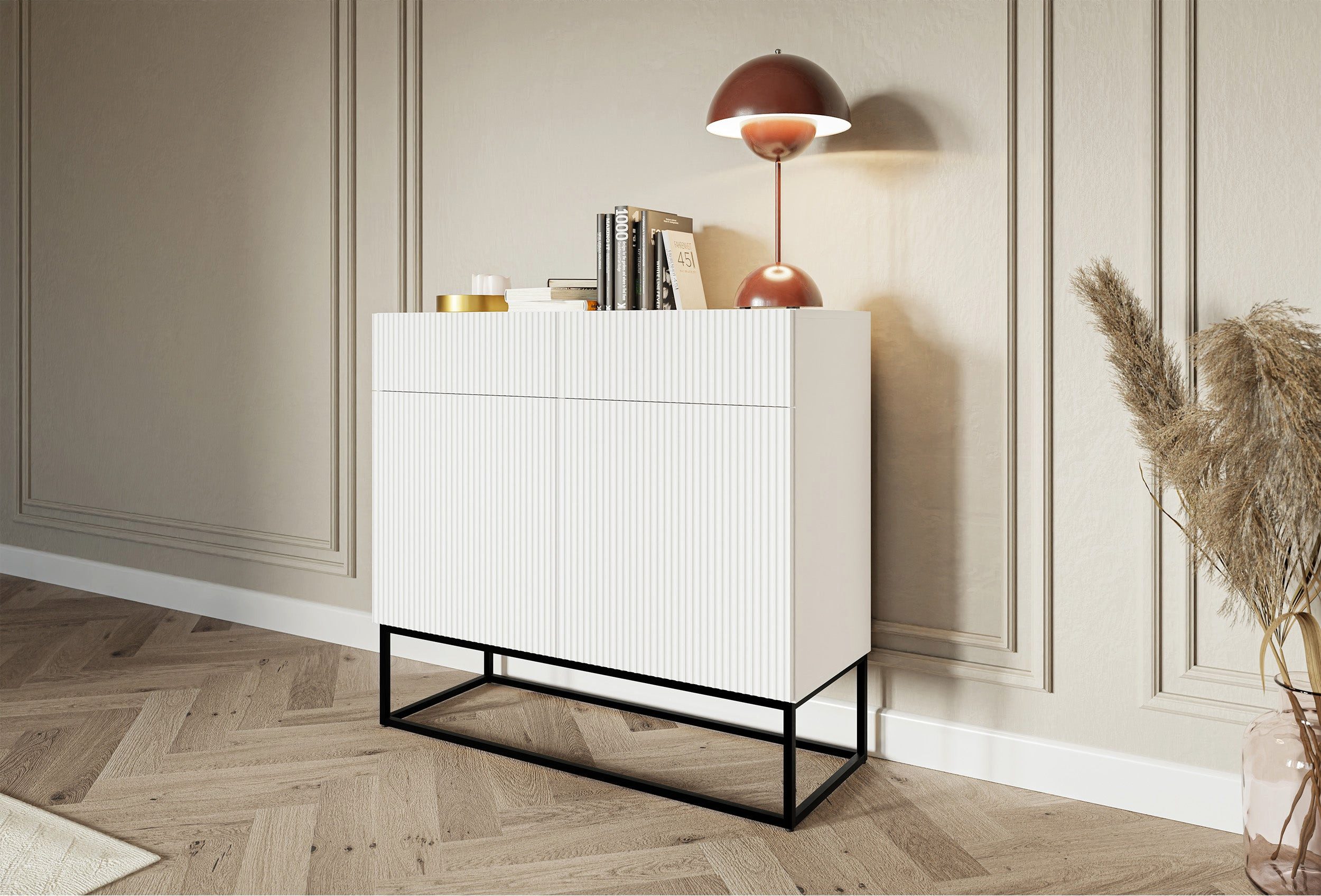 Selsey Sideboard VELDIO, 2-türig mit 2 Schubladen und schwarzem Gestell, 100 cm