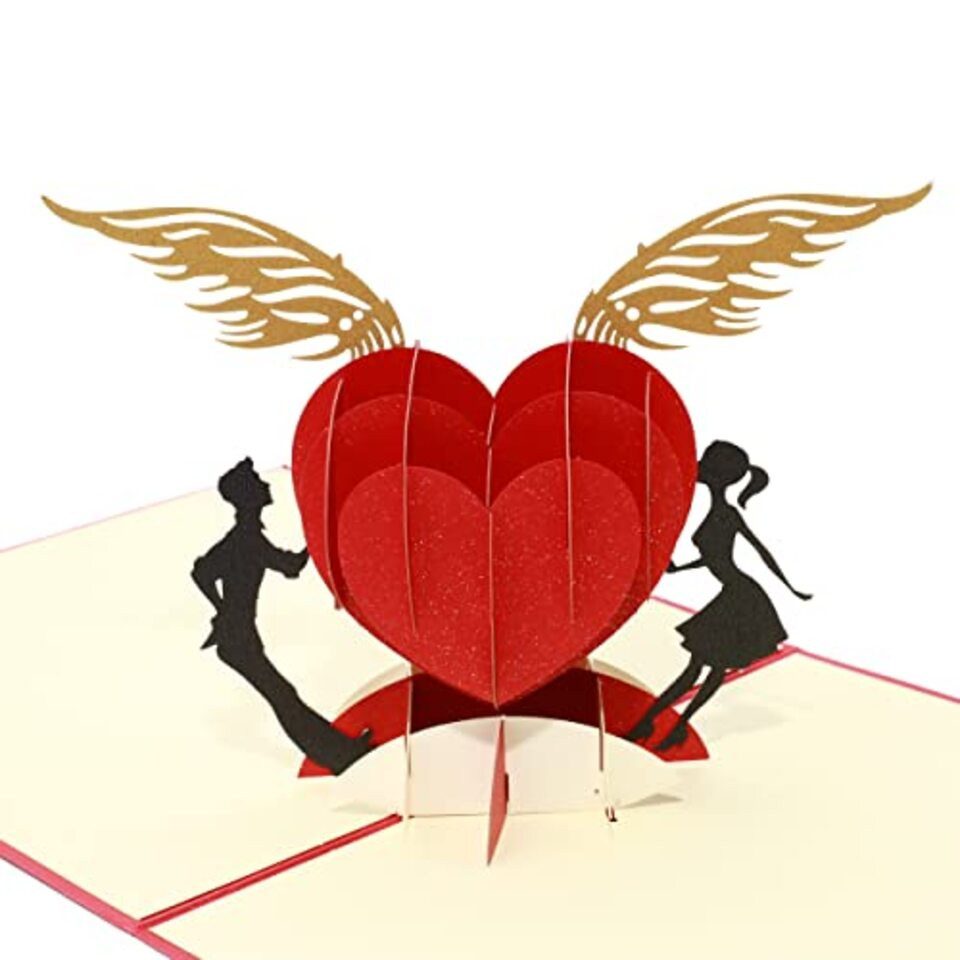Montegoni Grußkarte 3D Pop-Up Rotes Herz Grußkarte, Liebe, Valentinstag & Geschenk-Karte für besondere Anlässe – 15x15cm
