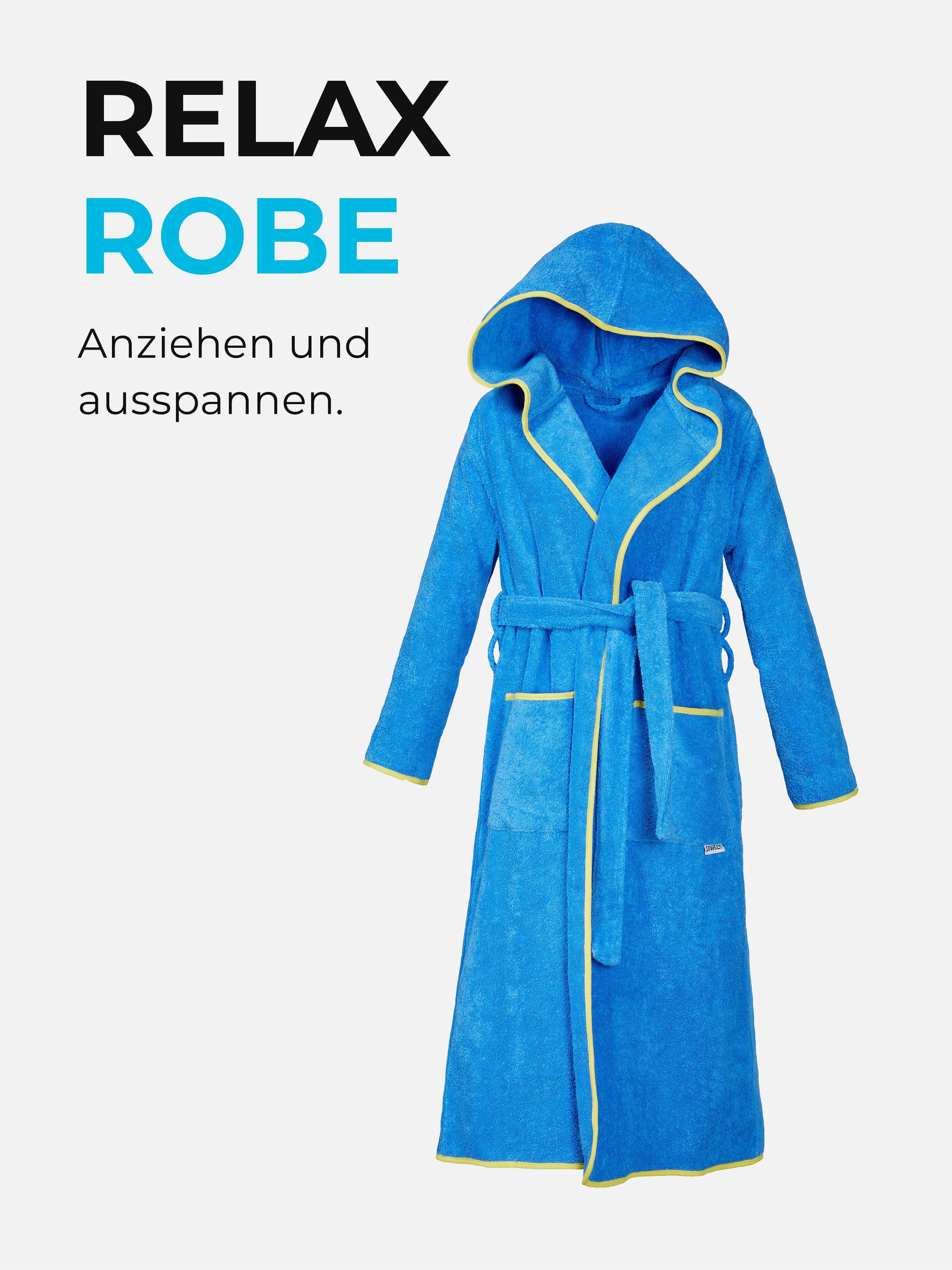 Sowel Unisex-Bademantel Relax Robe, Kapuze, 100% Bio-Baumwolle, Extra Lang mit Kapuze, Flauschig, Frottee