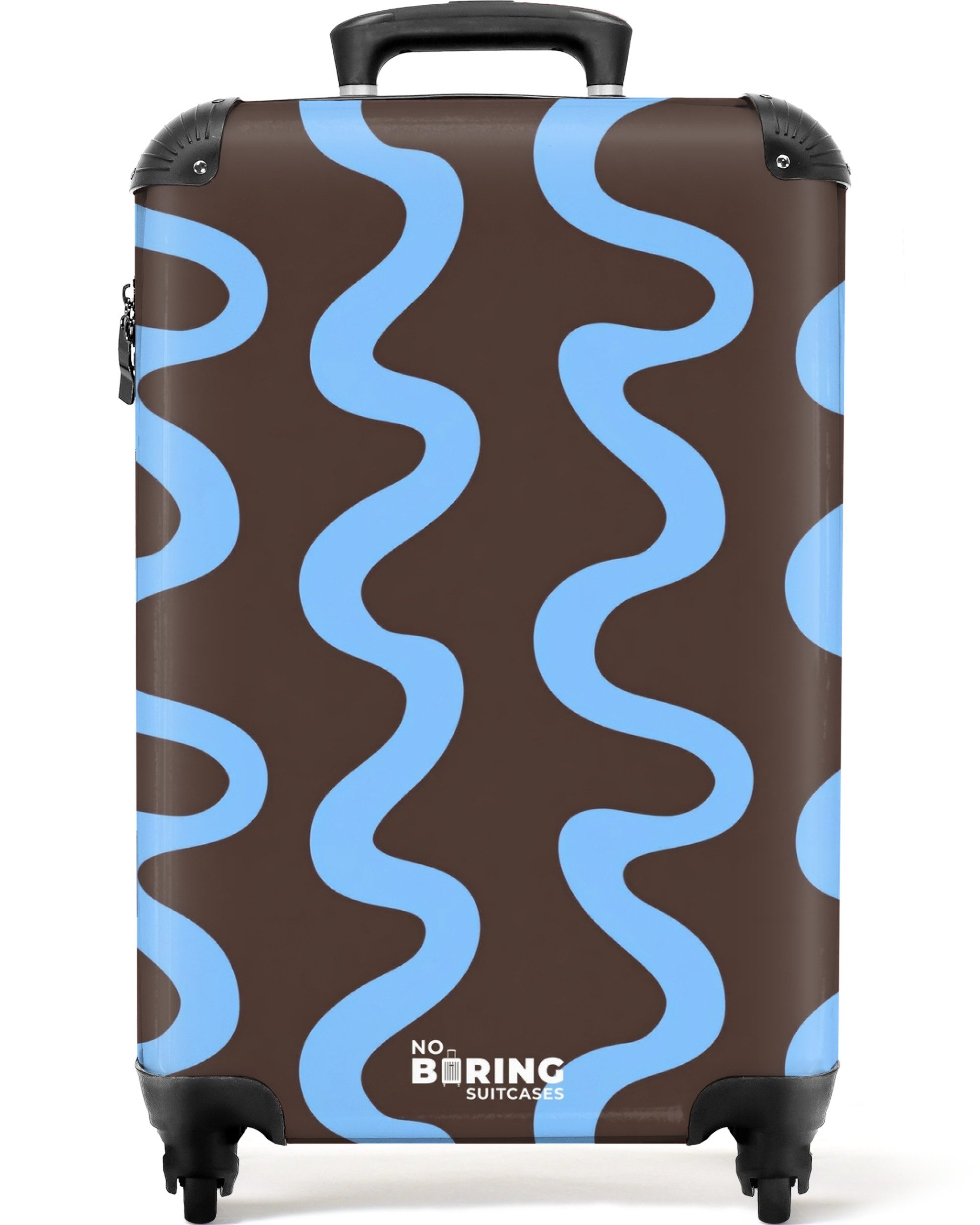 NoBoringSuitcases.com© Hartschalen-Trolley Sich windende Linien - Blau - Braun - Minimalistisch 55x35x20cm, Kinder Koffer Klein, Trolley Handgepäck, Reisekoffer