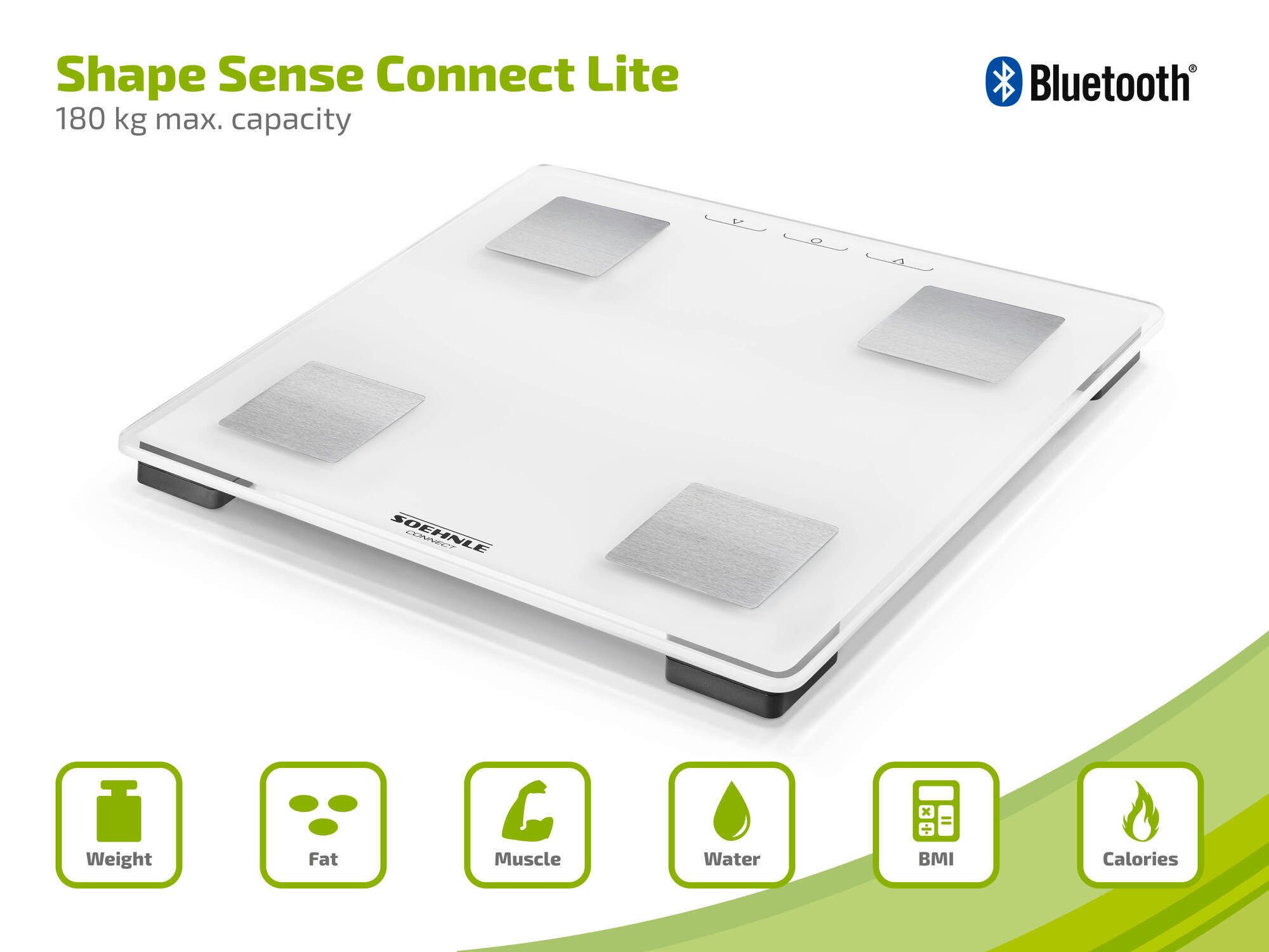 Soehnle Körper-Analyse-Waage Körperanalysewaage Shape Sense Connect Lite, 1-tlg., Gewicht, Fett-, Wasser- und Muskelanteil, BMI und Kalorienbedarf