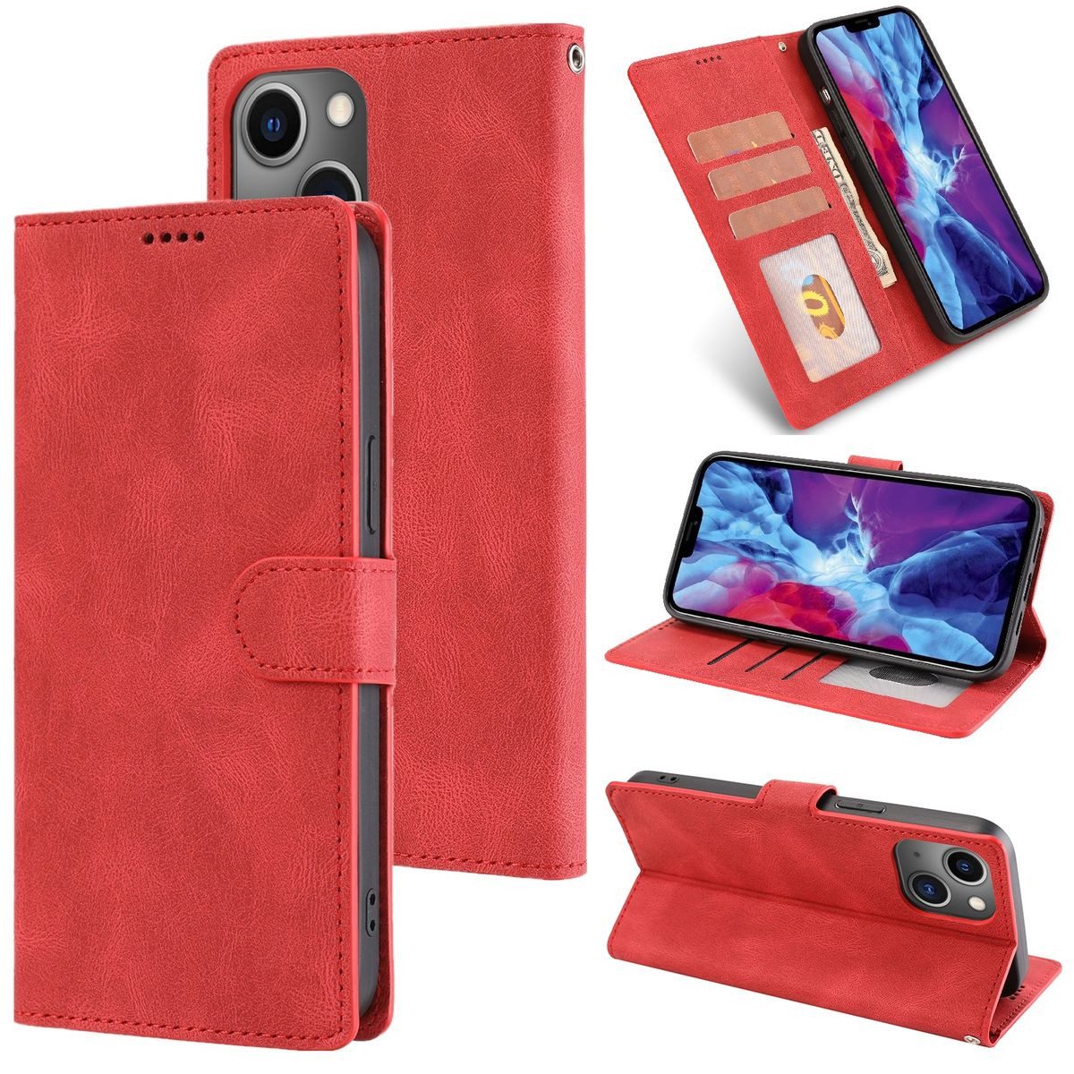 König Design Handyhülle Apple iPhone 14, Schutzhülle Schutztasche Case Cover Etuis Wallet Klapptasche Bookstyle