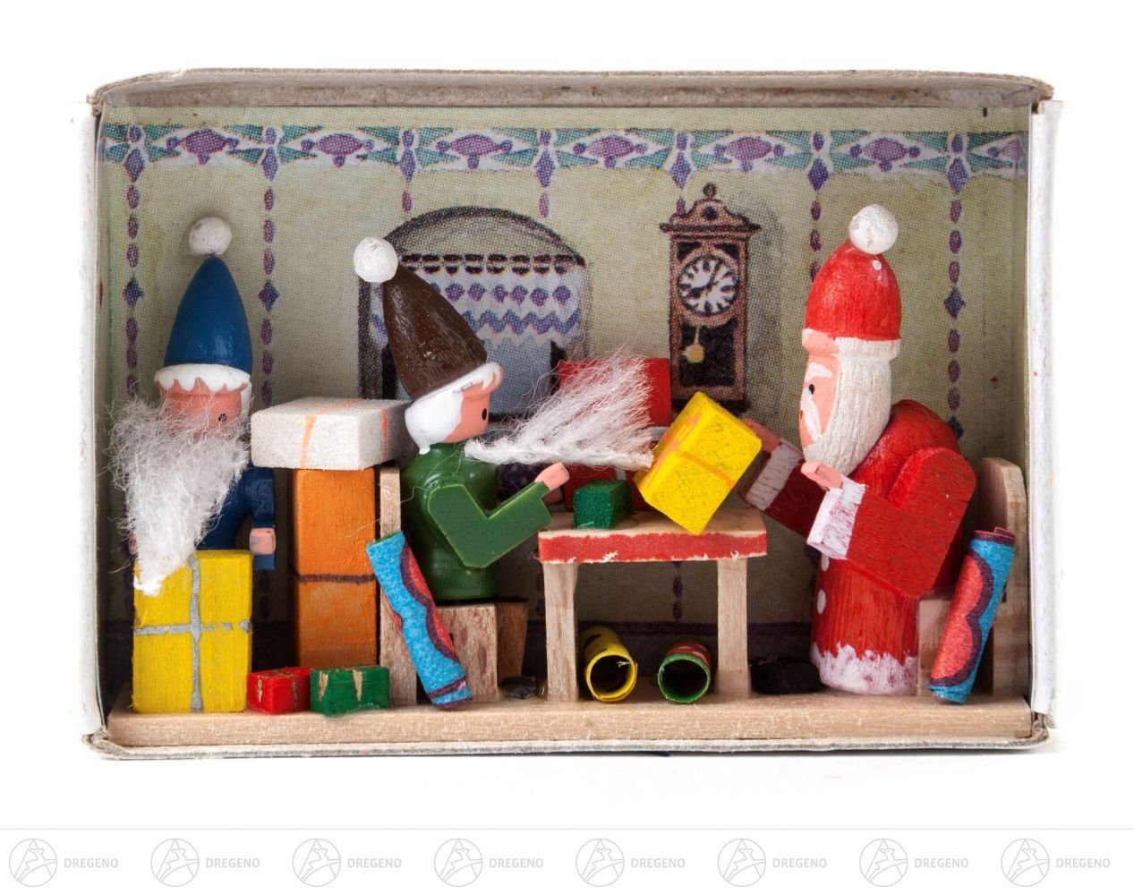 Dregeno Erzgebirge Weihnachtsfigur Miniatur Zündholzschachtel Weihnachtsüberraschung Breite x Höhe ca, für Setzkasten