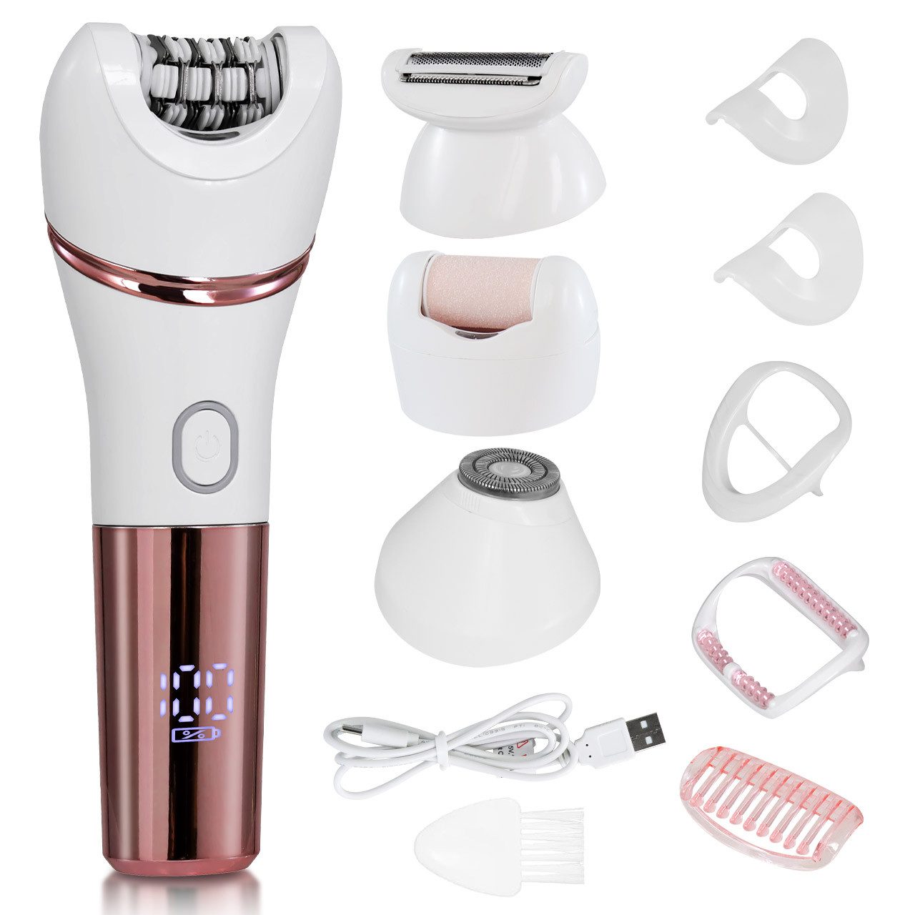 Tekoo Körperrasierer Epilierer 4in1 Elektrischer Damenrasierer, Bikinitrimmer für Frauen, Set, 4-tlg., 4-teiliges Pflegeset, 4-in-1 Set, IPX7 Wasserdicht, 90 Min. Laufzeit, LED-Anzeige
