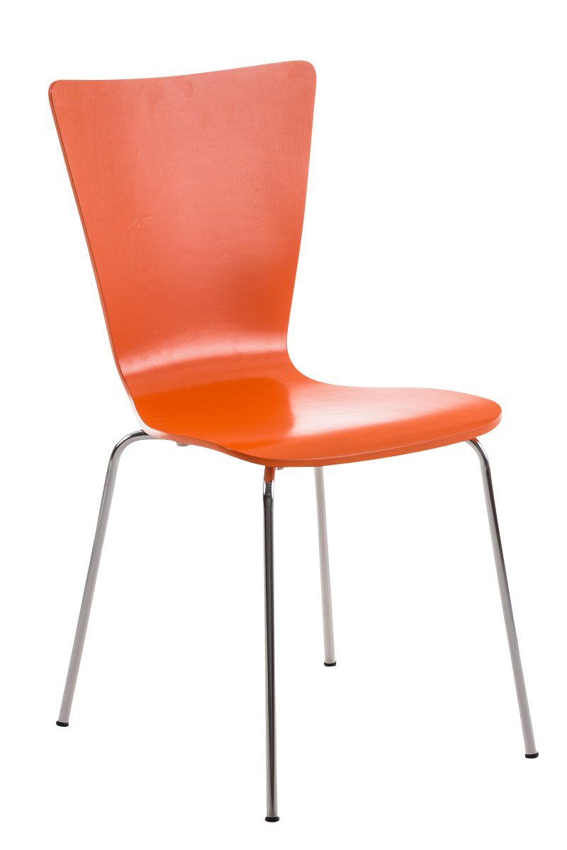 TPFLiving Besucherstuhl Jaron mit ergonomisch geformter Sitzfläche - Konferenzstuhl (Besprechungsstuhl - Warteraumstuhl - Messestuhl), Gestell: Metall chrom - Sitzfläche: Holz orange