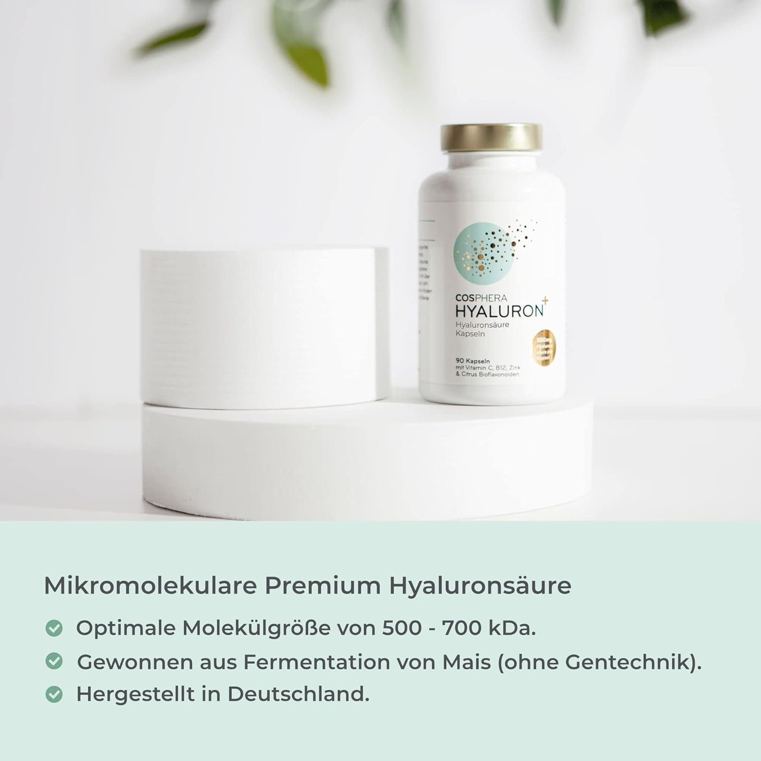Cosphera Hyaluron Kapseln hochdosiert mit 500 mg pro Kapsel Eine Kapsel täglich mit ausreichend Flüssigkeit einnehmen.