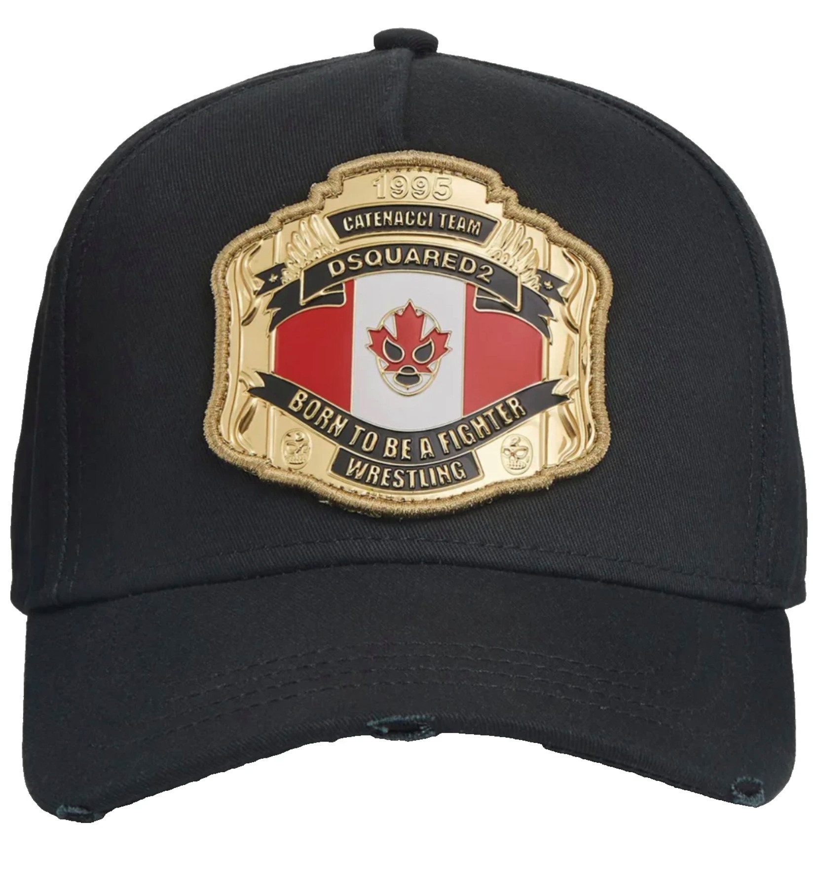 Dsquared2 Baseball Cap Catenacci Fight Basecap Cap Icon Mütze Basebalkappe Unisex mit großem goldfarbenem Wrestling-Emblem