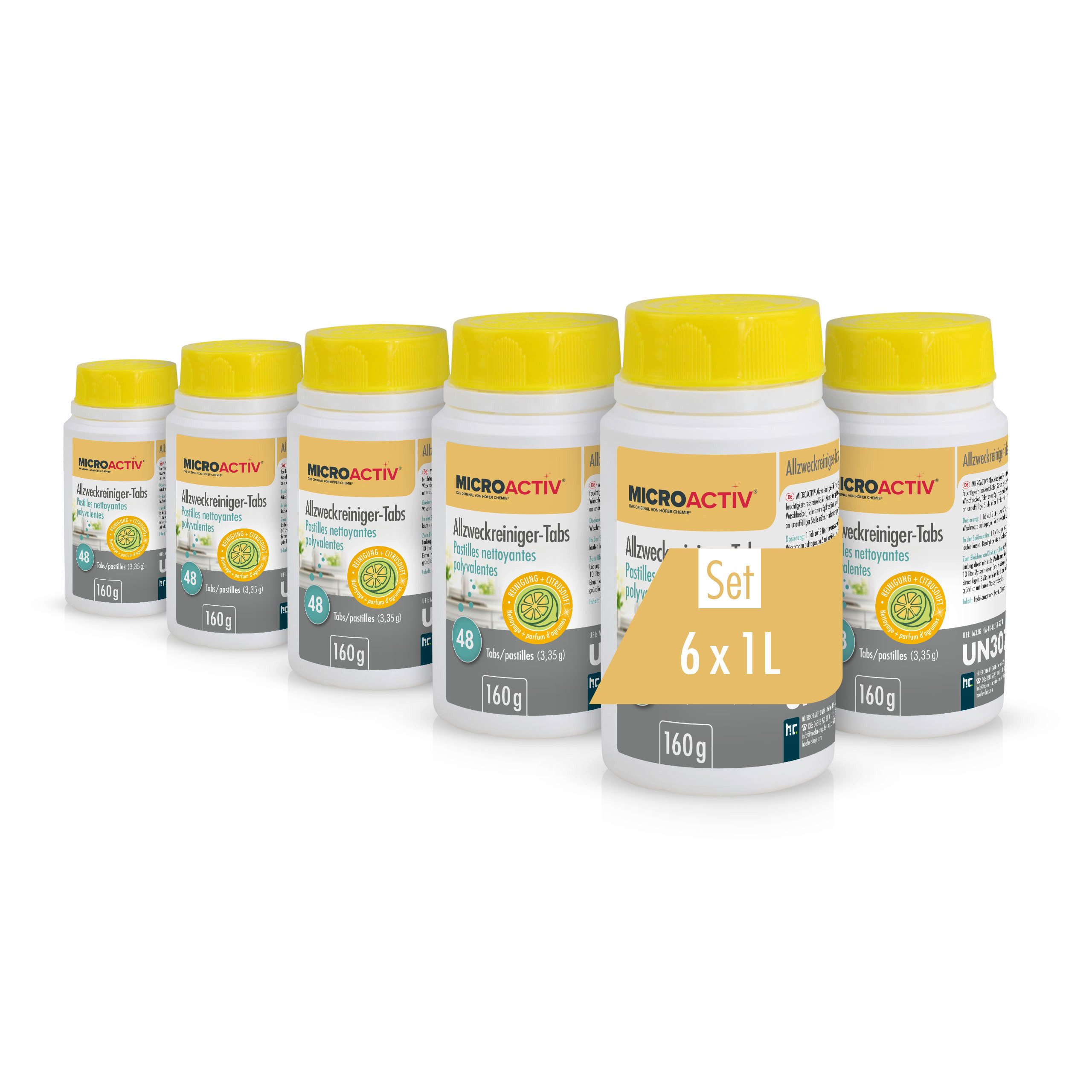 Höfer Chemie GmbH 6x 160 g Microactiv® Allzweckreiniger Tabs Grundreiniger (Praktische Tabs mit Zitrusduft für vielseitige Reinigung)
