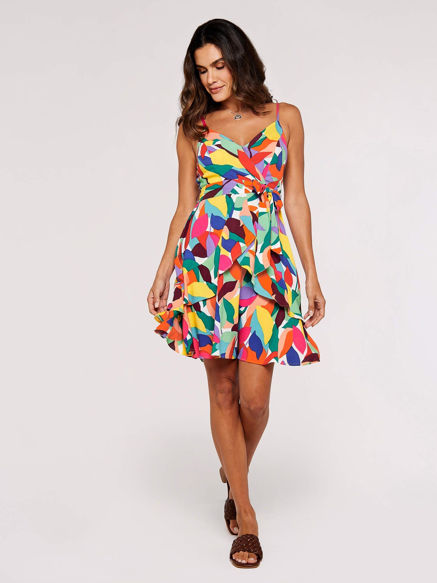 Apricot Minikleid Buntes Spaghettikleid (2-tlg., mit Bindeband) in Wickeloptik