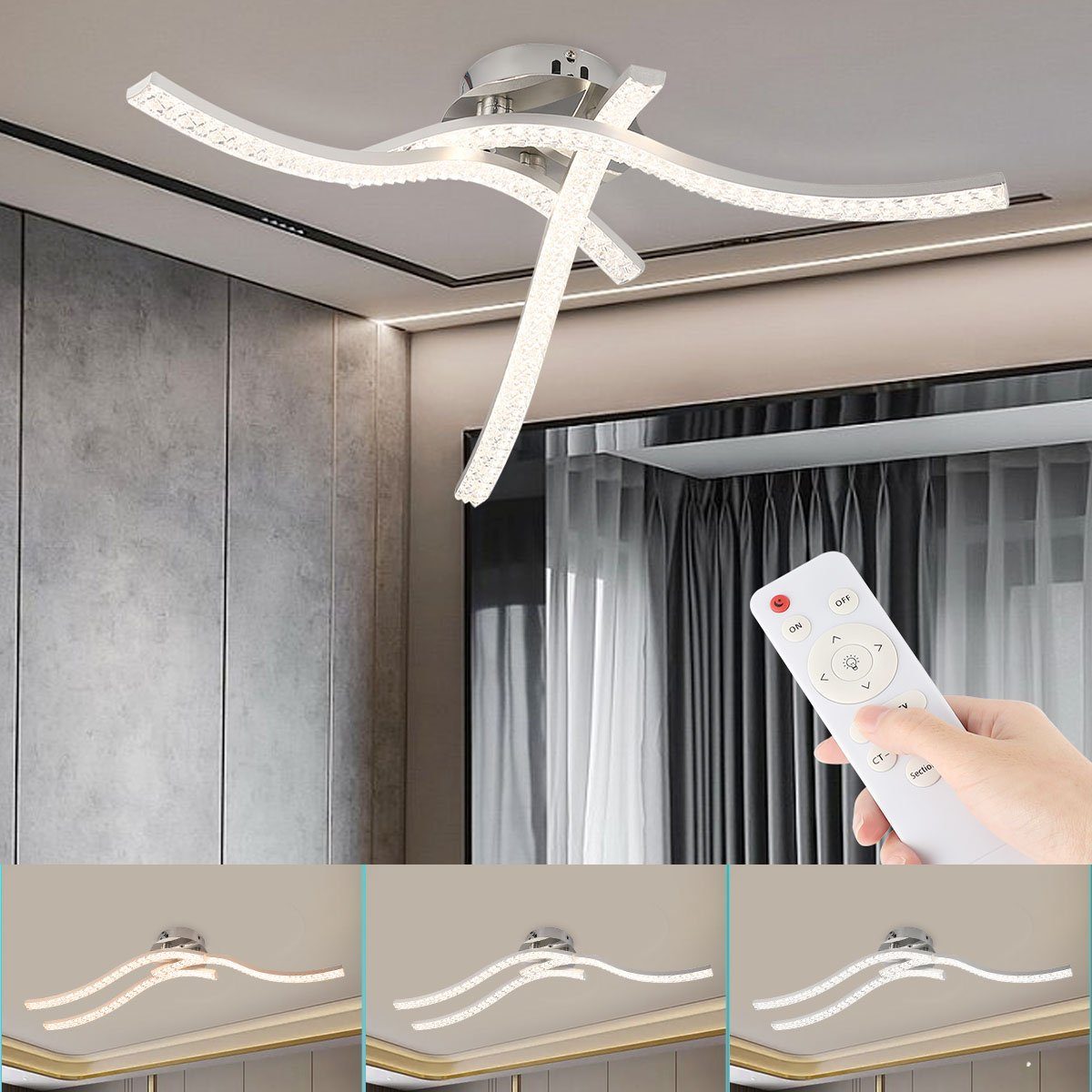 oyajia Deckenleuchte 36/48W Kristall LED Deckenlampe, günstig online kaufen