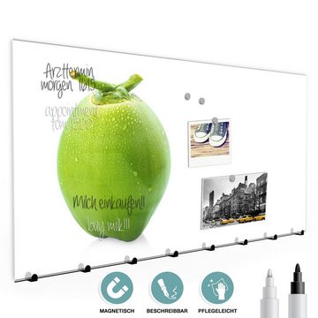 Primedeco Garderobenpaneel Magnetwand und Memoboard aus Glas Grüne Kokosnuss mit Tropfen
