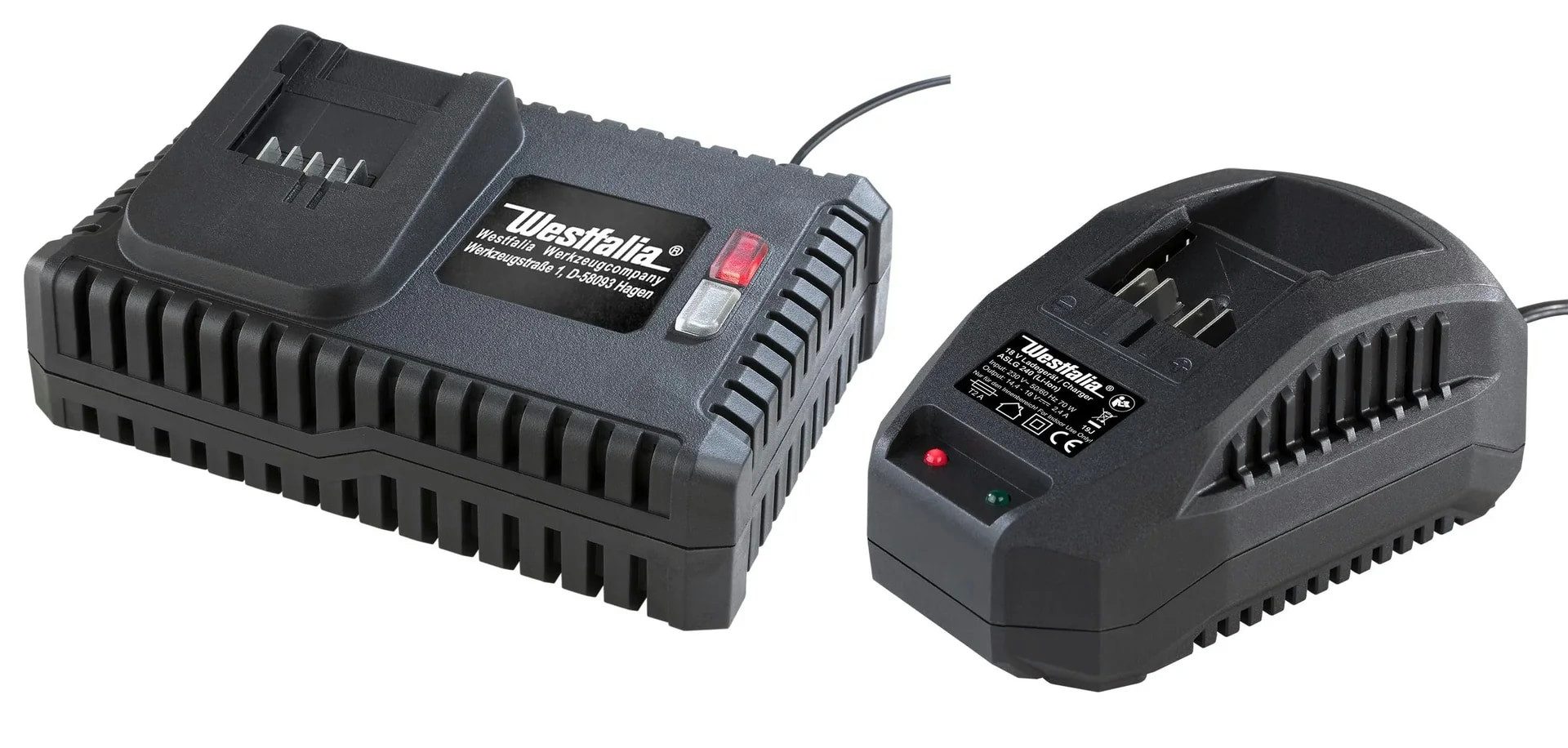 Westfalia Werkzeug Set: Ladegerät ALG 18V (2.4 A) + Schnellladegerät ASLG 18V (4.0 A) Batterie-Ladegerät