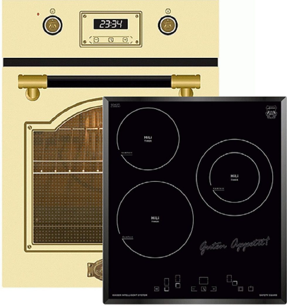 Kaiser Küchengeräte Backofen-Set Herd Set Autark Retro Backofen Einbaubackofen 45 cm, Autark, 50 Lmit Glaskeramik-Kochfeld, 45 cm, 3 QuickHeat-Kochzonen Hi-Ligh EH 4796 ElfAD+KCT 4745 F., mit 1-fach-Teleskopauszug