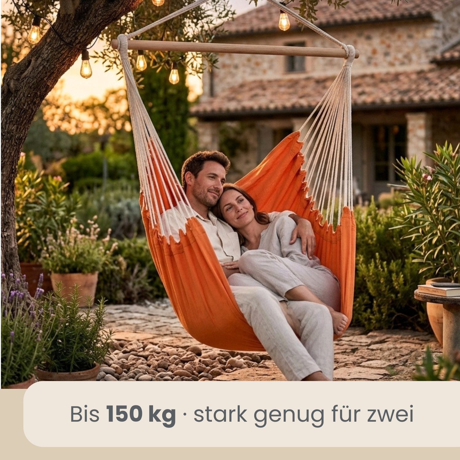 AMANKA Hängestuhl für 2 Personen: XXL Outdoor Hängesessel bis 150 kg - Garten und Balkon, 185 x 130 cm Hängesitz für Kinder und Erwachsene - 360° Relaxsessel
