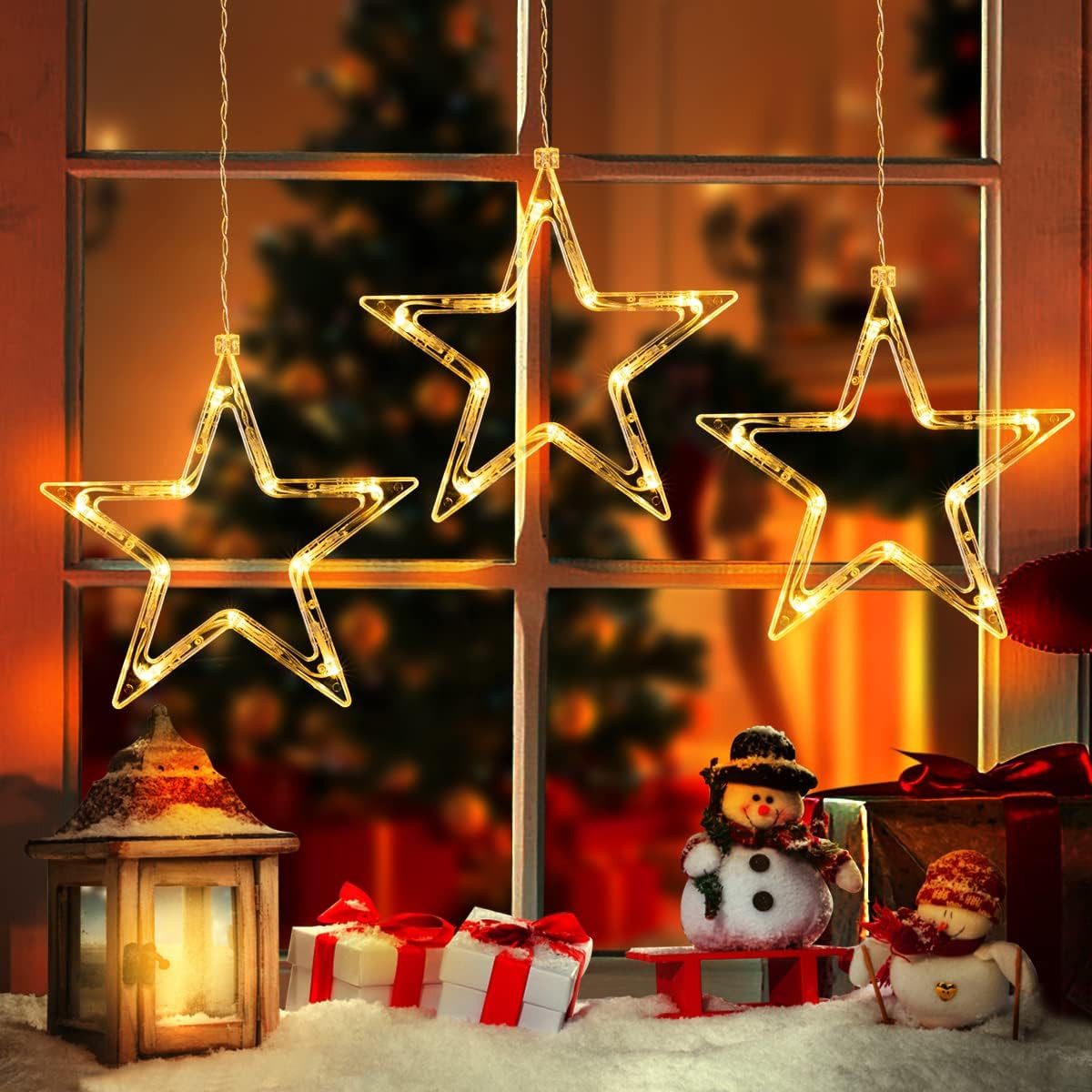 Quntis LED-Lichterkette Weihnachtsdeko Fenster Stern, beleuchtete Weihnachtsbeleuchtung, Lichterkette Sterne mit Timer Innen/Außen, Weihnachtsstern Fensterdeko