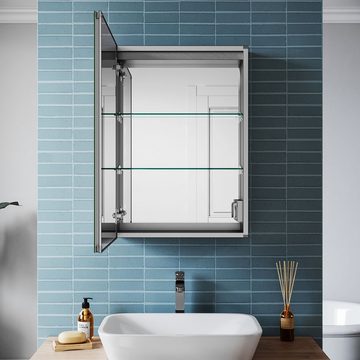SONNI Badezimmerspiegelschrank Spiegelschrank Aluminum bad mit beleuchtung 50/65 cm Breite Touch, Beschlagfrei, mit Steckdose, Kaltweiß, Aluminum