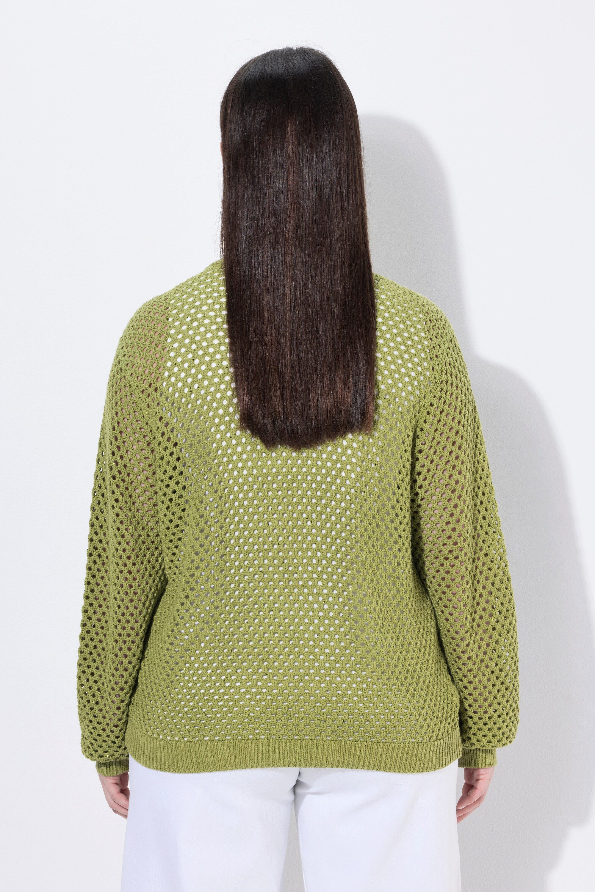 Ulla Popken Strickjacke Strick-Blouson Pailletten Collegekragen Langarm