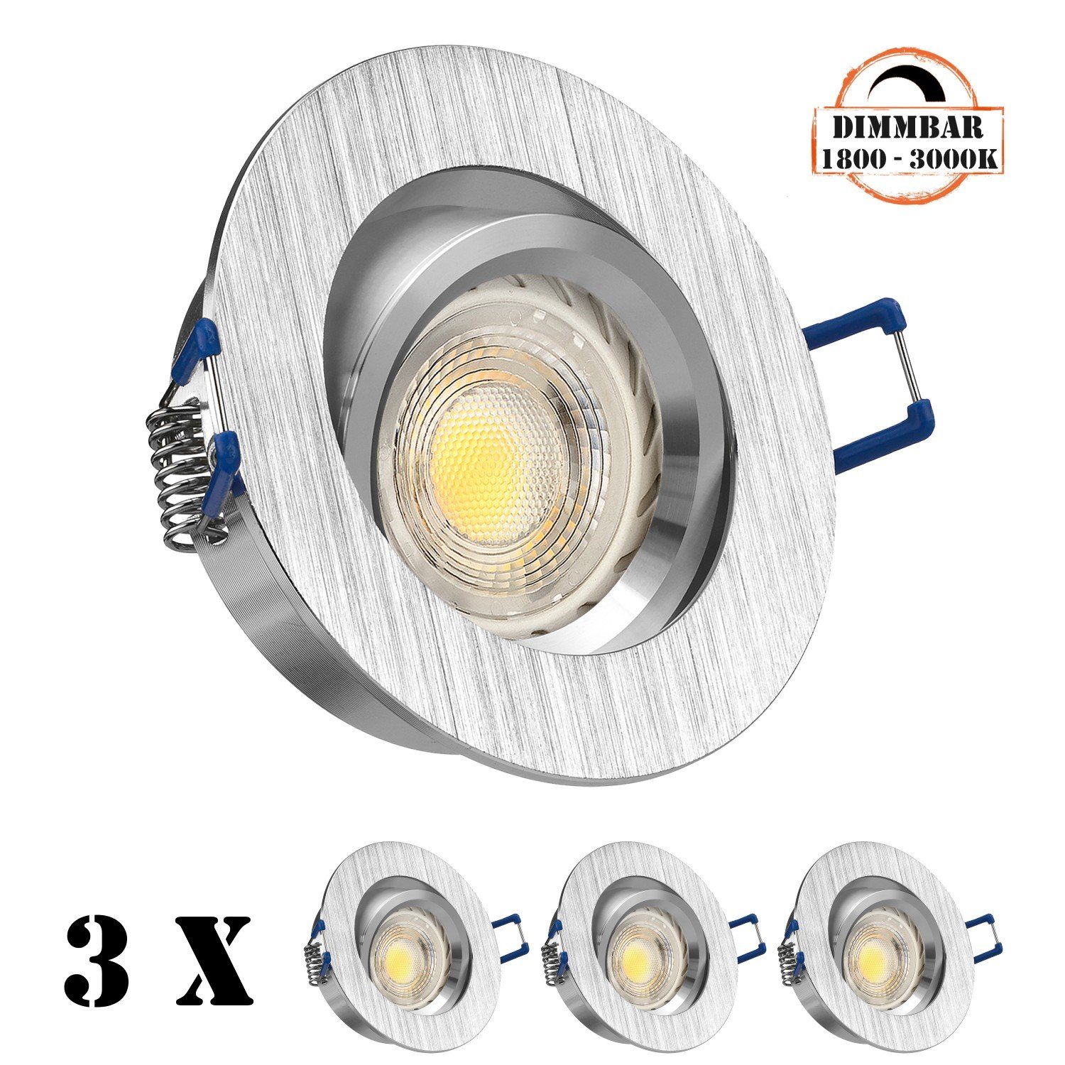 in LED GU10 Einbaustrahler LED 5,5W Einbaustrahler vo aluminium mit Set LEDANDO gebürstet 3er LED