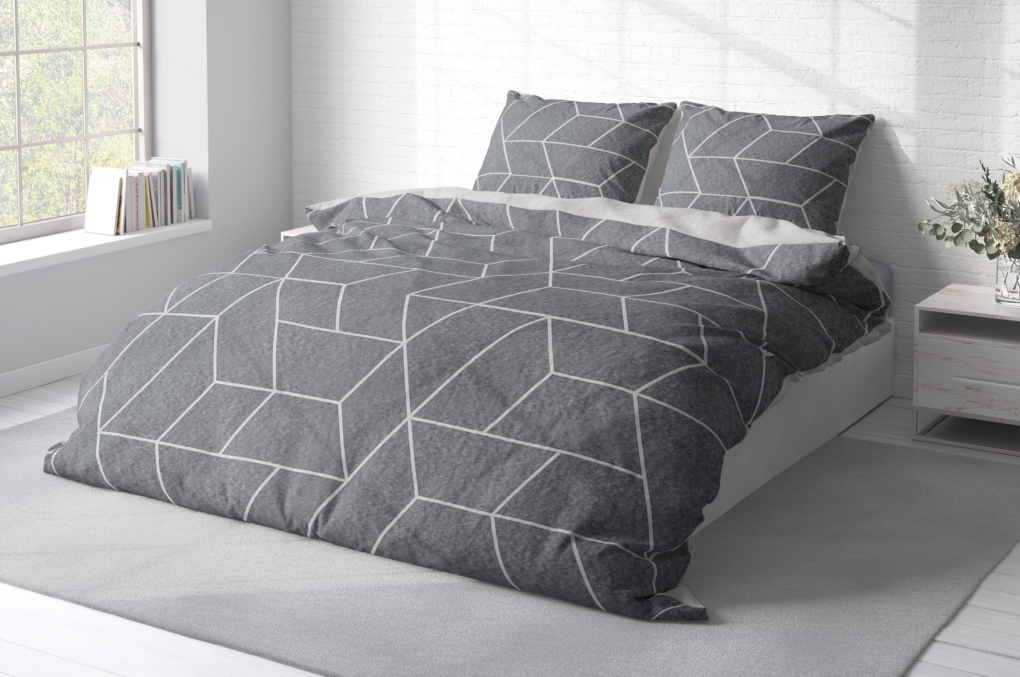 One Home Bettwäsche Jack, Fleece, 3 teilig, grafisch geometrisch, kuschelig flauschig warme Winter Doppelbett