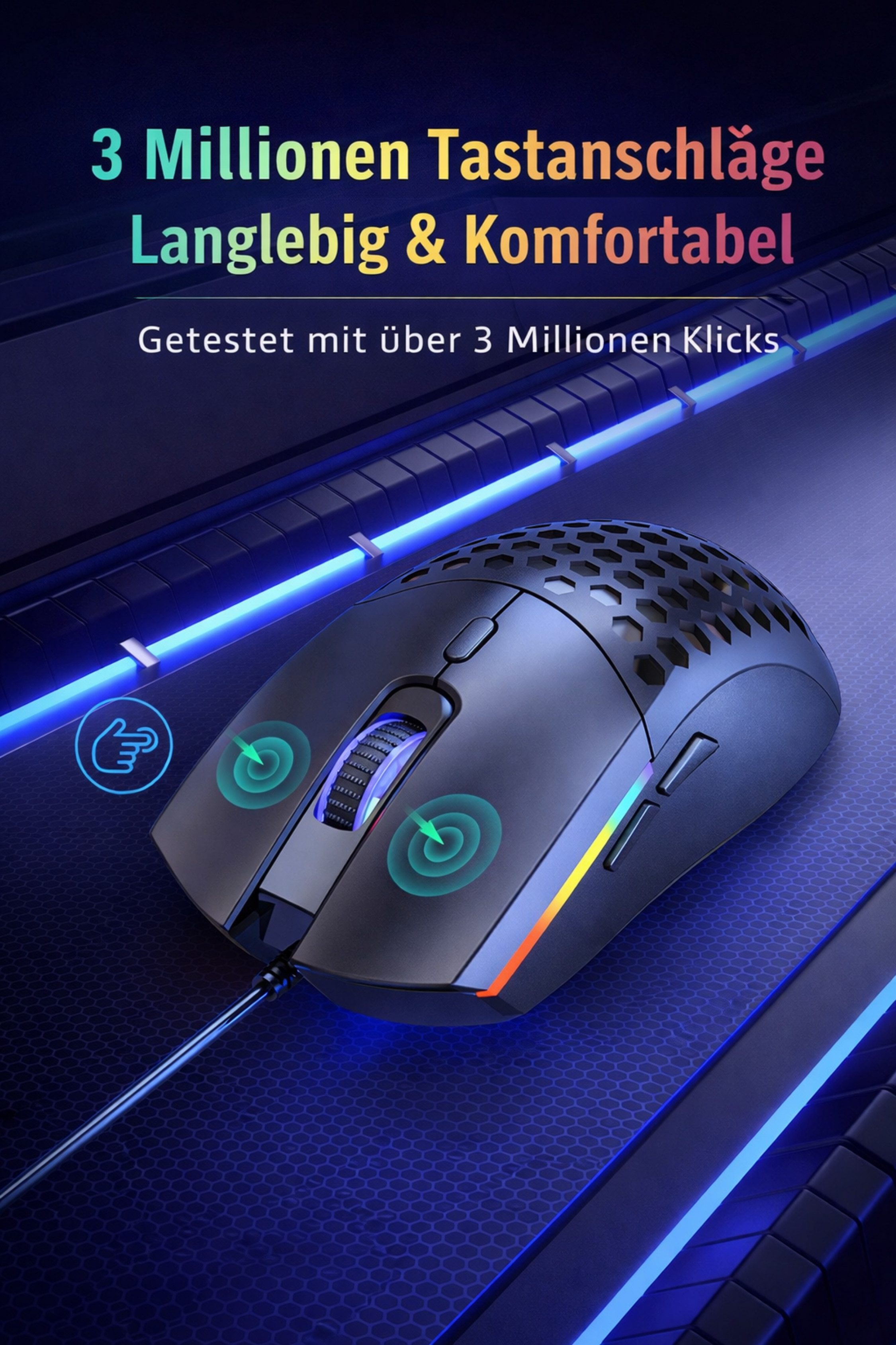 RUHE Gaming Maus RGB Kabelgebunden Maus Beleuchtung Plug & Play Laut Gaming-Maus (kabelgebunden, RGB, USB Optische Gamer Maus mit Kabel, für Spiele und Büro, 64 – Bild 5 von 5