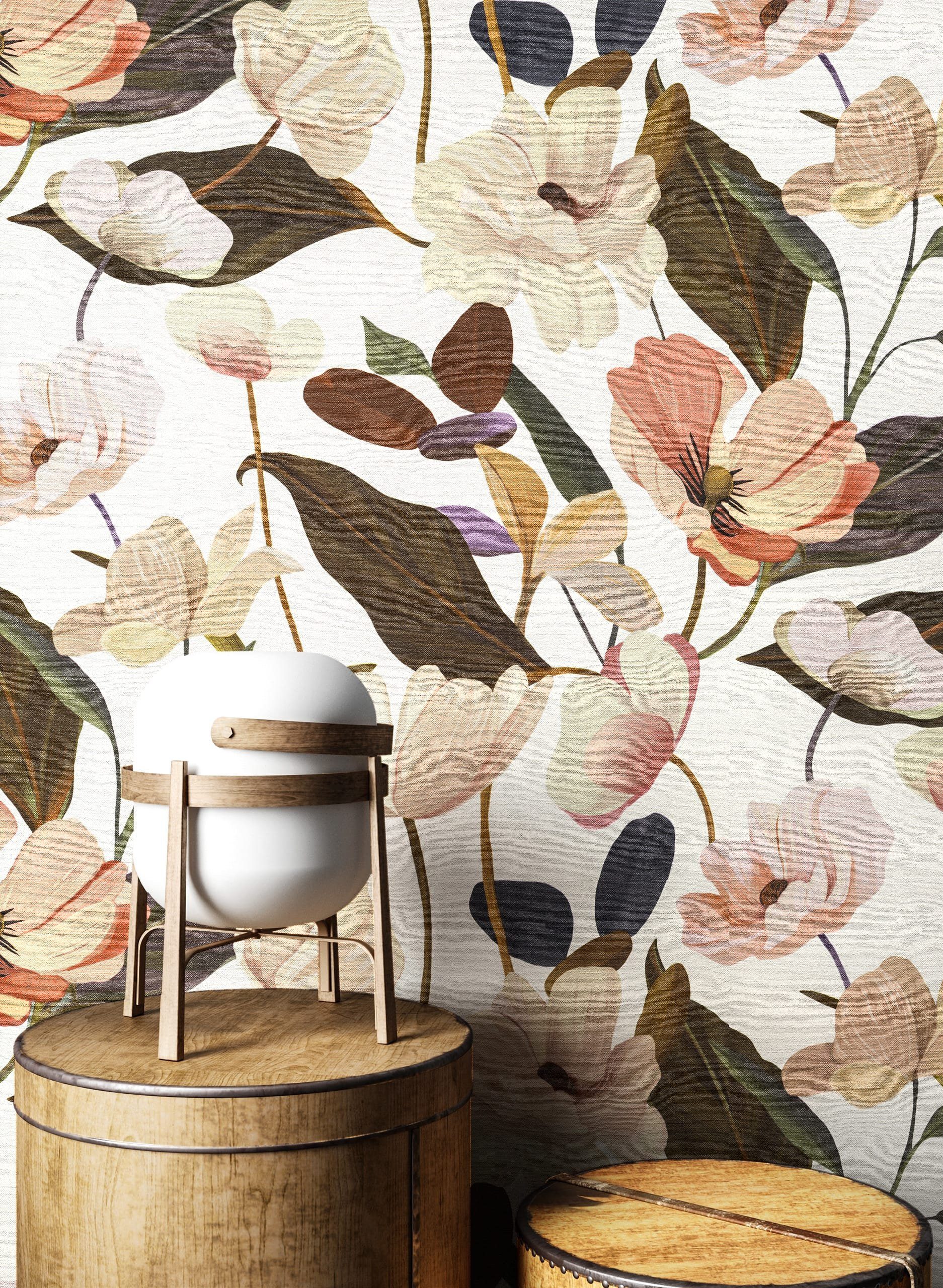 Newroom Vliestapete Asrar Rosa Tapete Mustertapete Blumen, Rosen, Blätter, strukturiert, Blumentapete