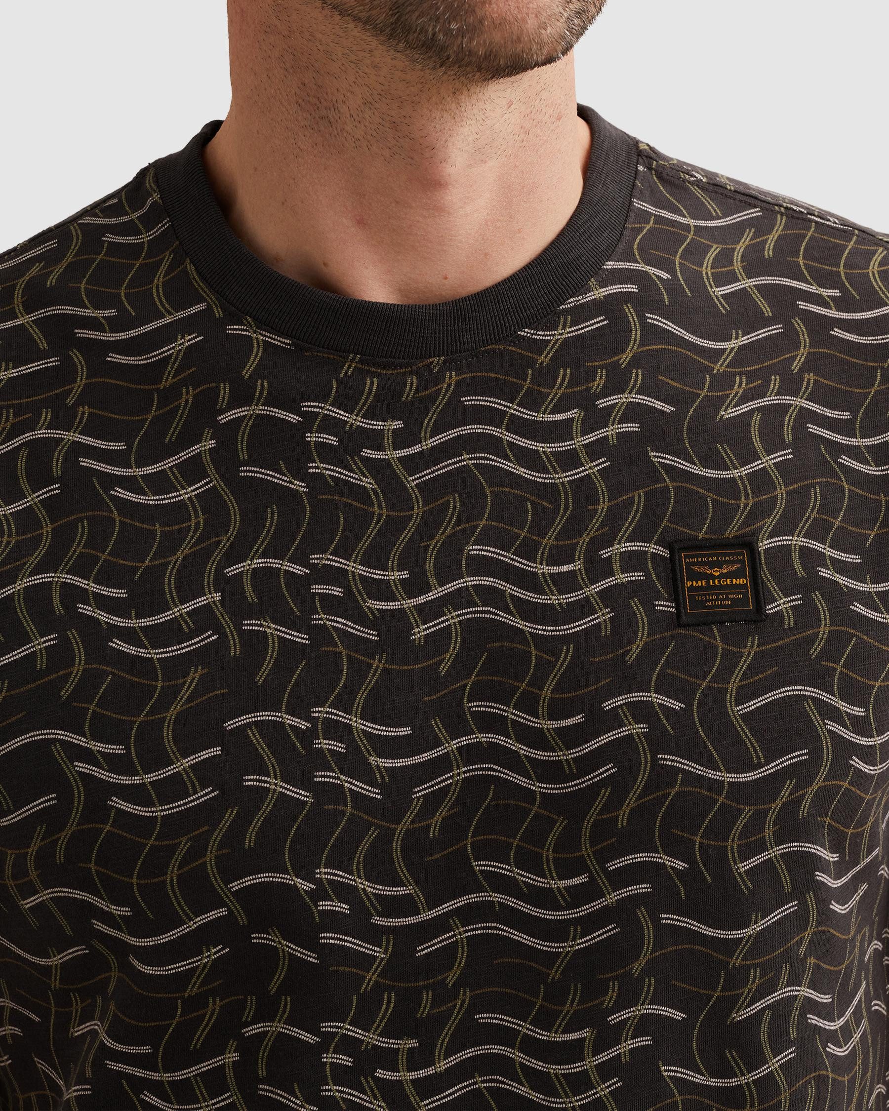 PME LEGEND Kurzarmshirt T-shirt RH slub jersey alloverprint gemustert, mit Logo-Badge