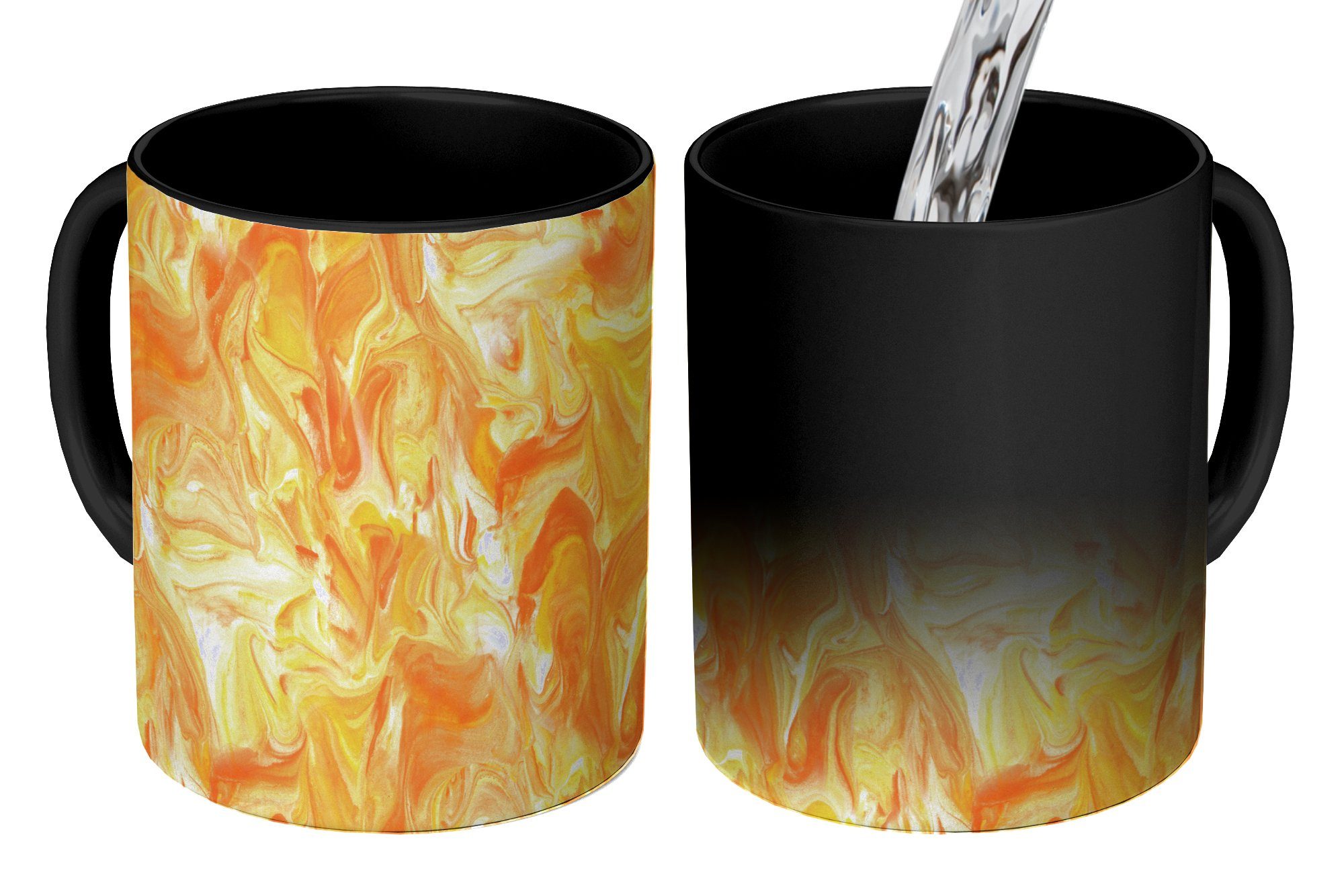 MuchoWow Tasse Marmor - Orange - Gelb - Design, Keramik, Farbwechsel, Kaffeetassen, Teetasse, Zaubertasse, Geschenk
