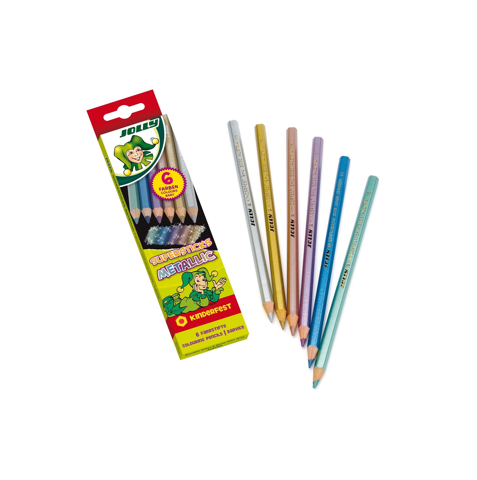 JOLLY Buntstift Supersticks Metallic - 6er Set, bruchgeschützte Buntstifte für Groß und Klein - Made in Austria