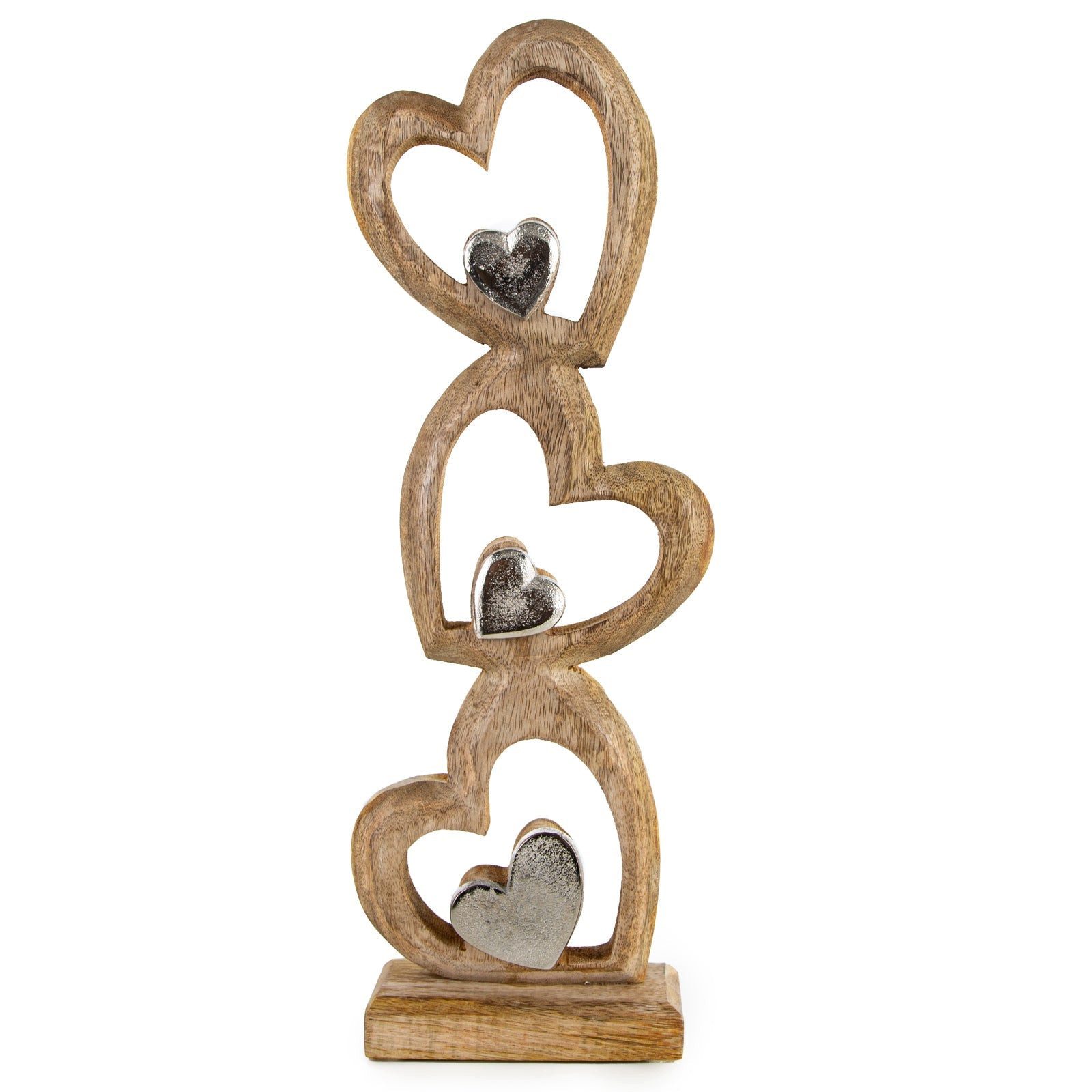 Logbuch-Verlag Dekofigur Herzen Skulptur aus Holz & Metall Herz Figur stehend 45 cm