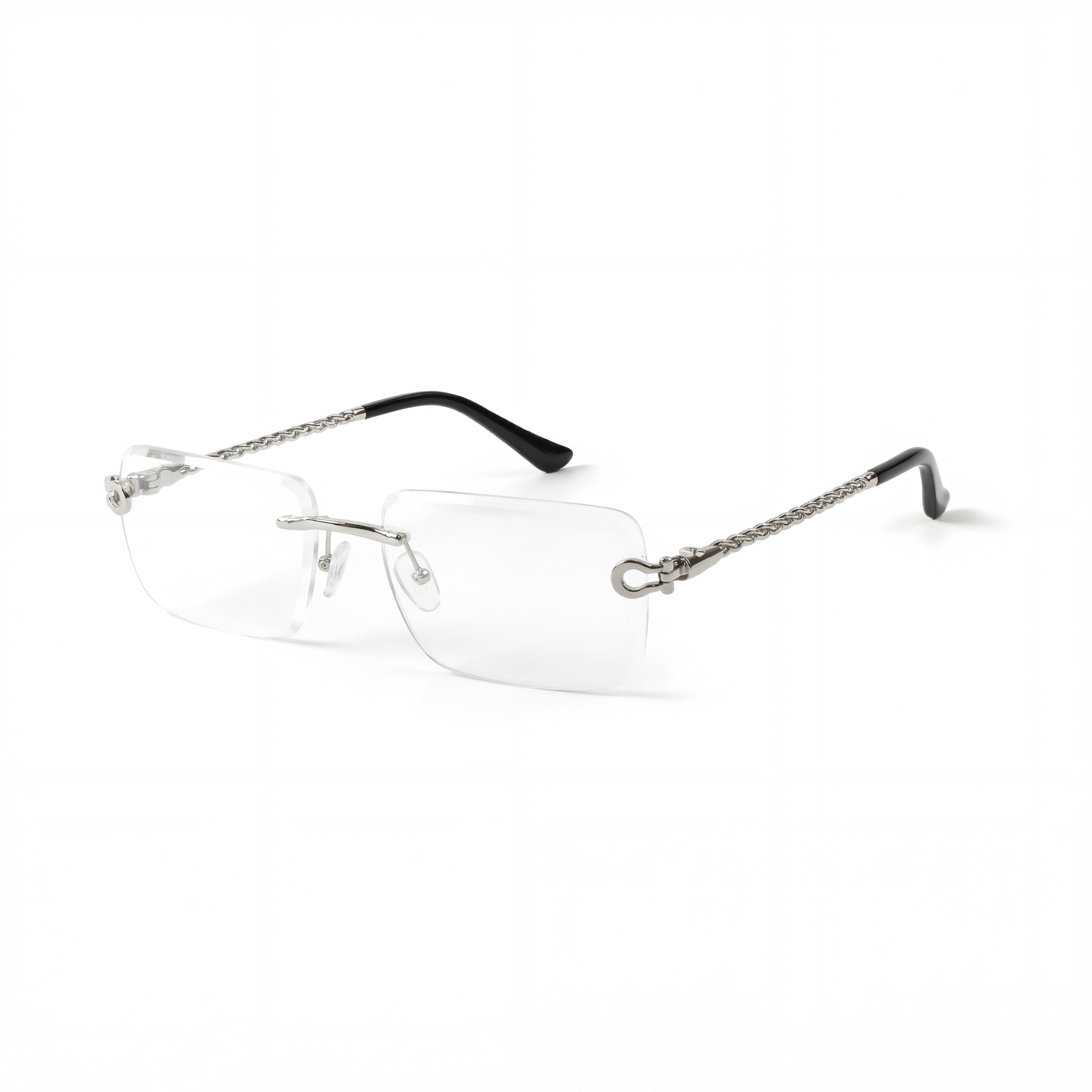 salazar.plus Brillengestell Brillengestell Randlos Rechteckig ohne Stärke Damen Herren Unisex, Randloses Metallgestell Silberfarben in gedrehtem Bügel-Design