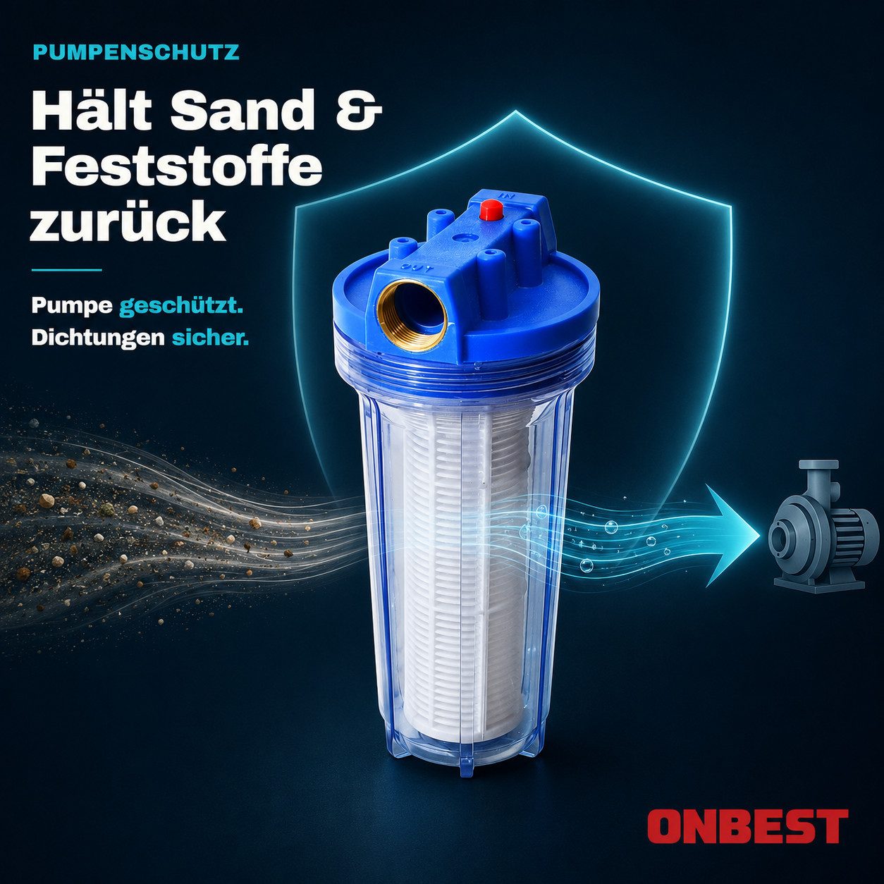 Onbest Wasserfilter WF-6055 1 Zoll 6000 l/h 5,5bar, inklusive Filterschlüssel, 10 x 31 cm – Bild 4 von 5