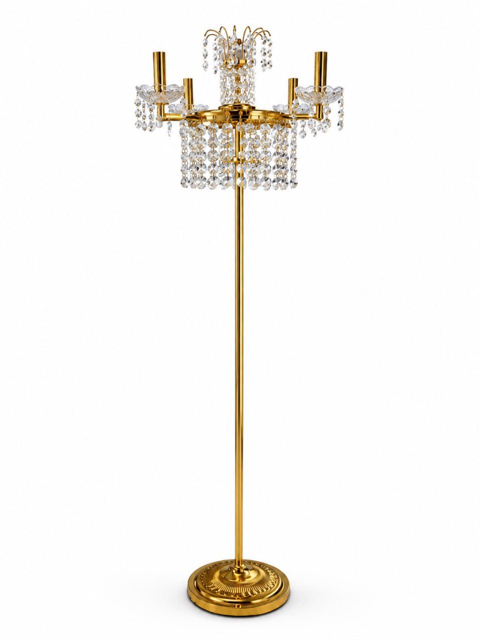 JVmoebel Stehlampe Kristall Gold Klassisch Barock Luxus Wohnzimmer Lampe Sofort, abhängig vom Leuchtmittel, Goldfarbene Stehlampe mit Kristallbehang