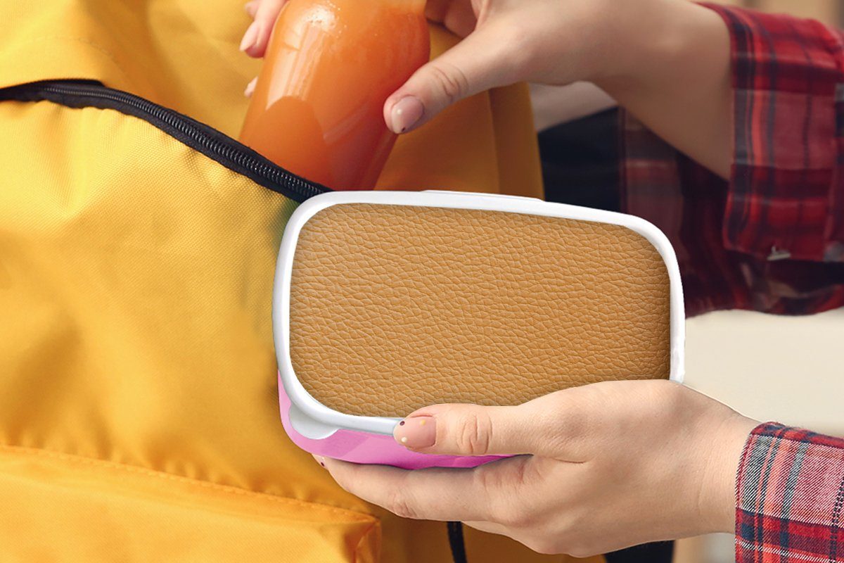 Leder Snackbox, Kunststoff, Erwachsene, Kinder, Orange, MuchoWow Mädchen, Strukturiert - Leder-Optik Kunststoff für - Brotdose (2-tlg), rosa Brotbox - Lunchbox