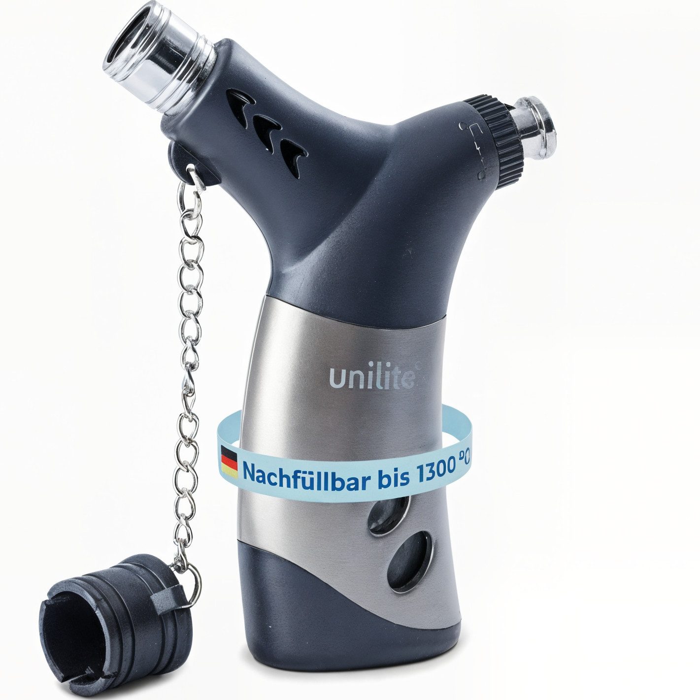 Unilite Feuerzeuge Sturmfeuerzeuge 2er Set, befüllt & nachfüllbar (1-St), Windfest, Flammenregulierung, Kindersicherung