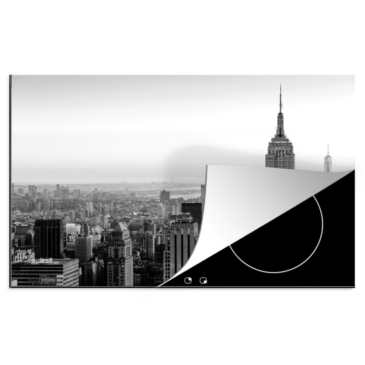 MuchoWow Herdblende-/Abdeckplatte Skyline von New York bei Sonnenuntergang mit dem Empire State Building, Vinyl, (1 tlg), 81x52 cm, Induktionskochfeld Schutz für die küche, Ceranfeldabdeckung