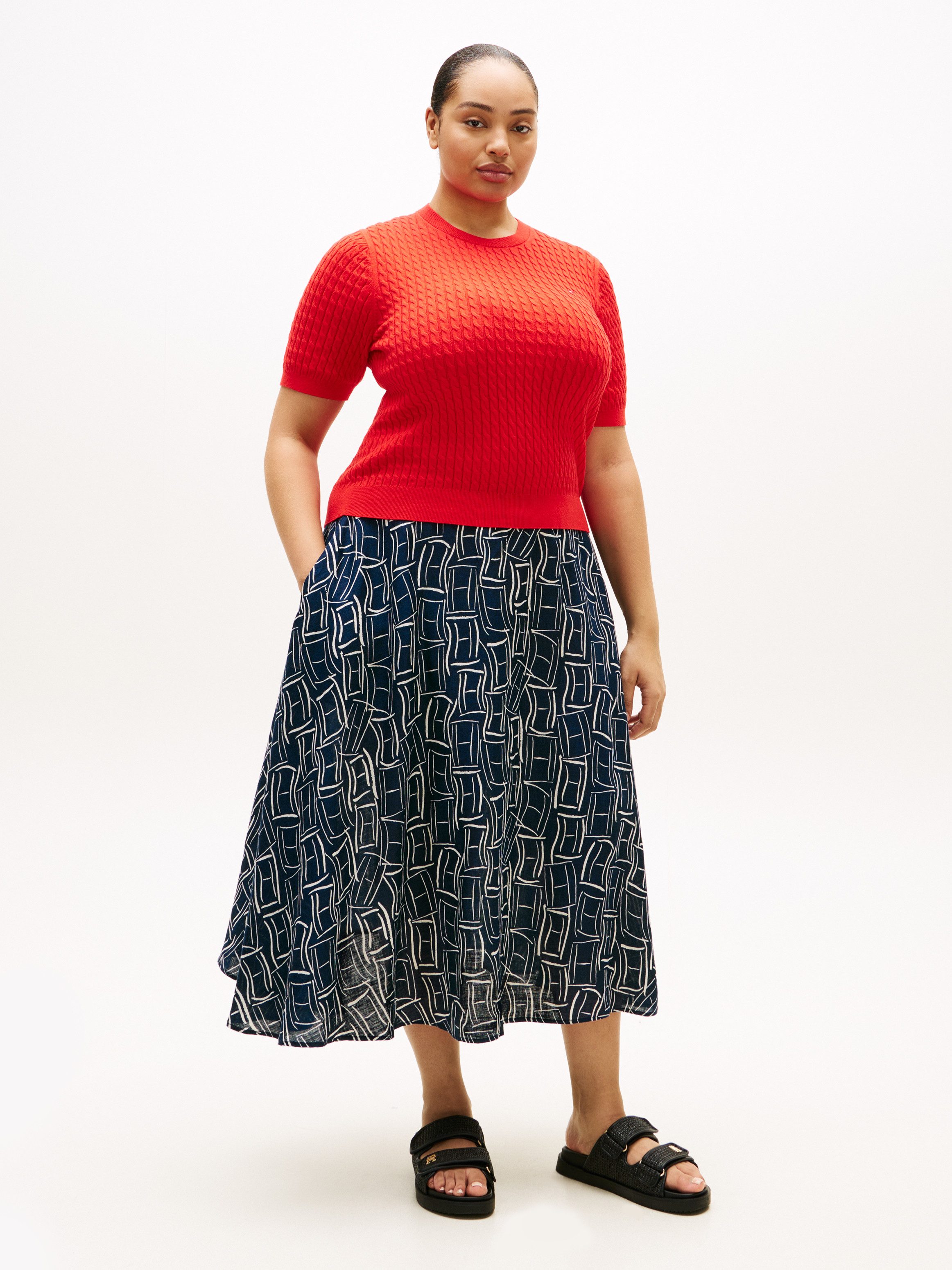 Tommy Hilfiger Curve A-Linien-Rock CRV ESS LINEN FLARE SKIRT in großen Größen, ausgestellte Form