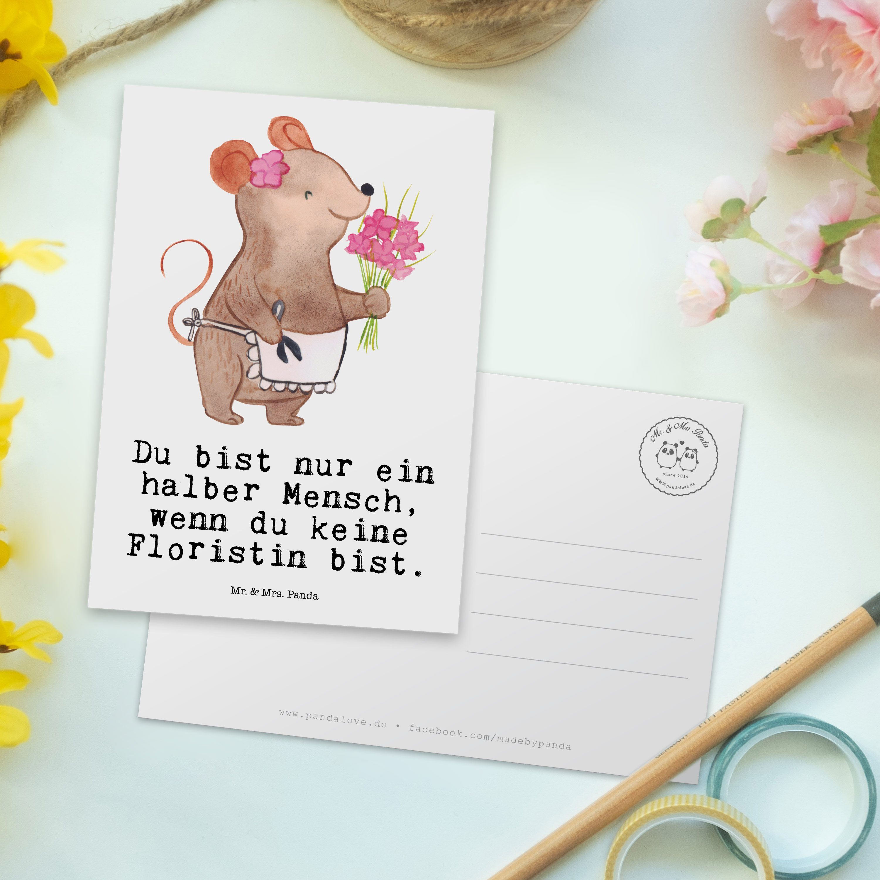 Herz Floristin - Geschenk, Postkarte mit Weiß Mrs. Mitarbeiter, & Blumen Ausbildung, Panda - Mr.