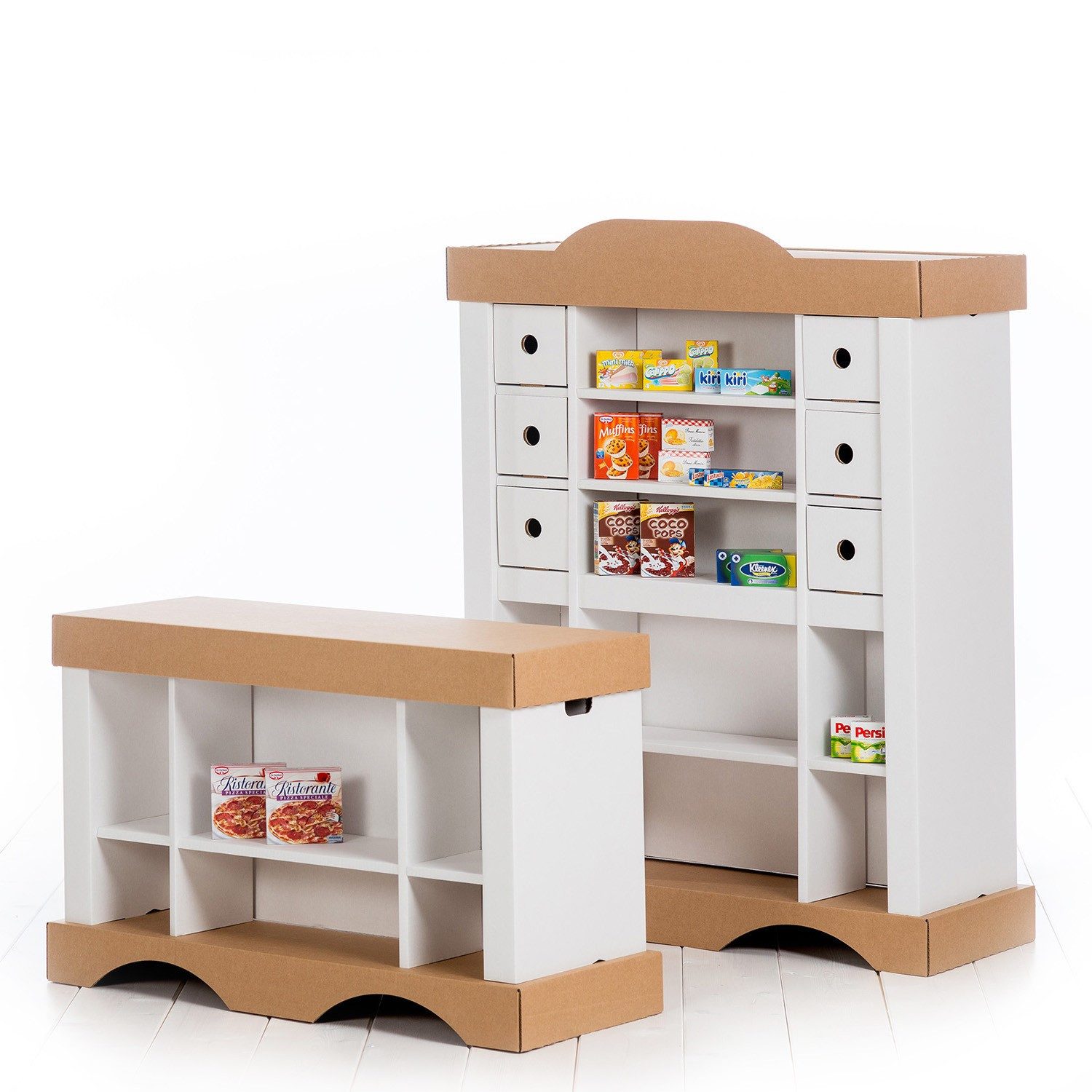 Calafant Kaufladen Calafant CALASHOP Kinder Kaufladen aus Karton – 2-in-1 Theke & Regal