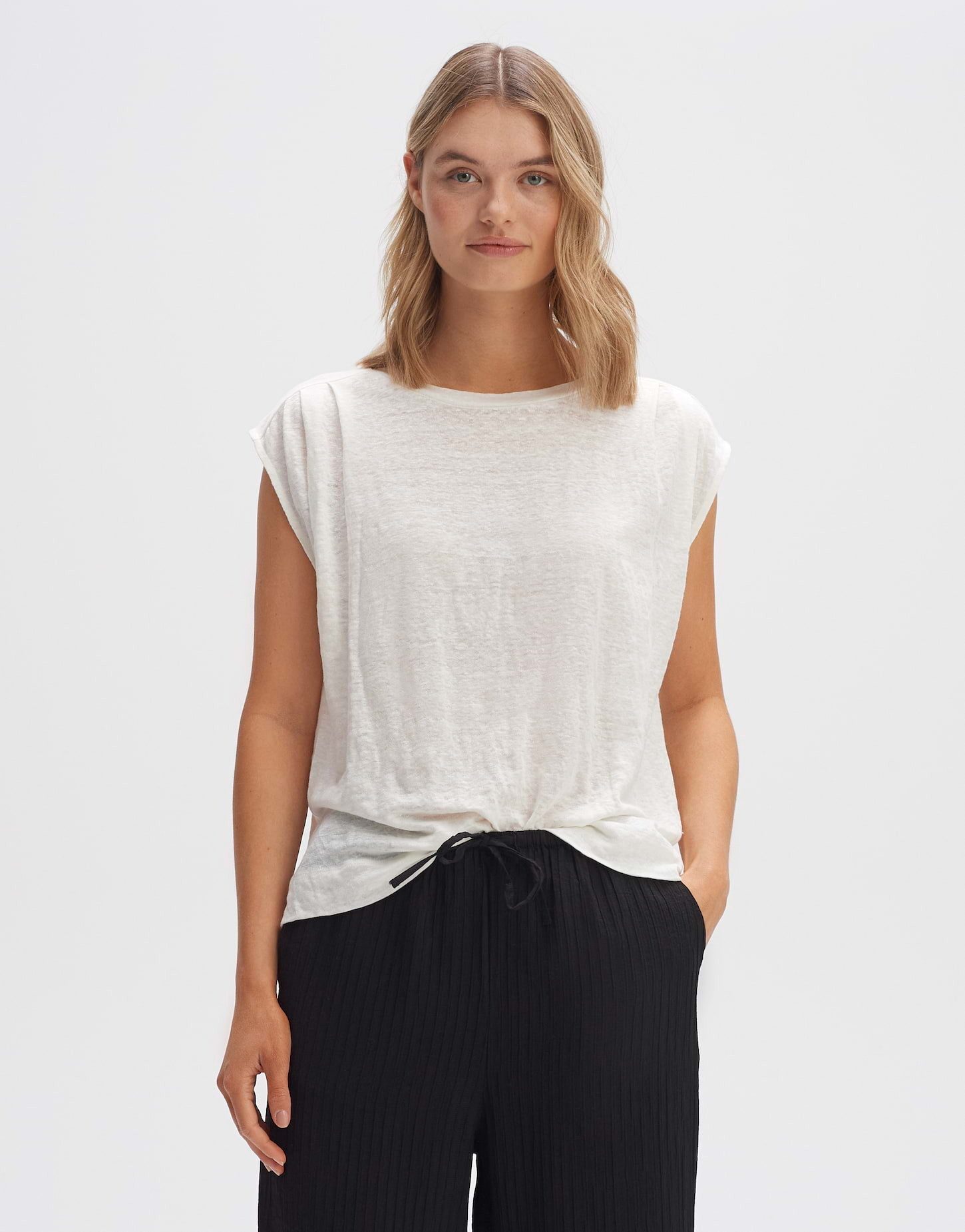 OPUS Kurzarmshirt Boxyshirt SASKINO Loose aus natürlichen Leinen