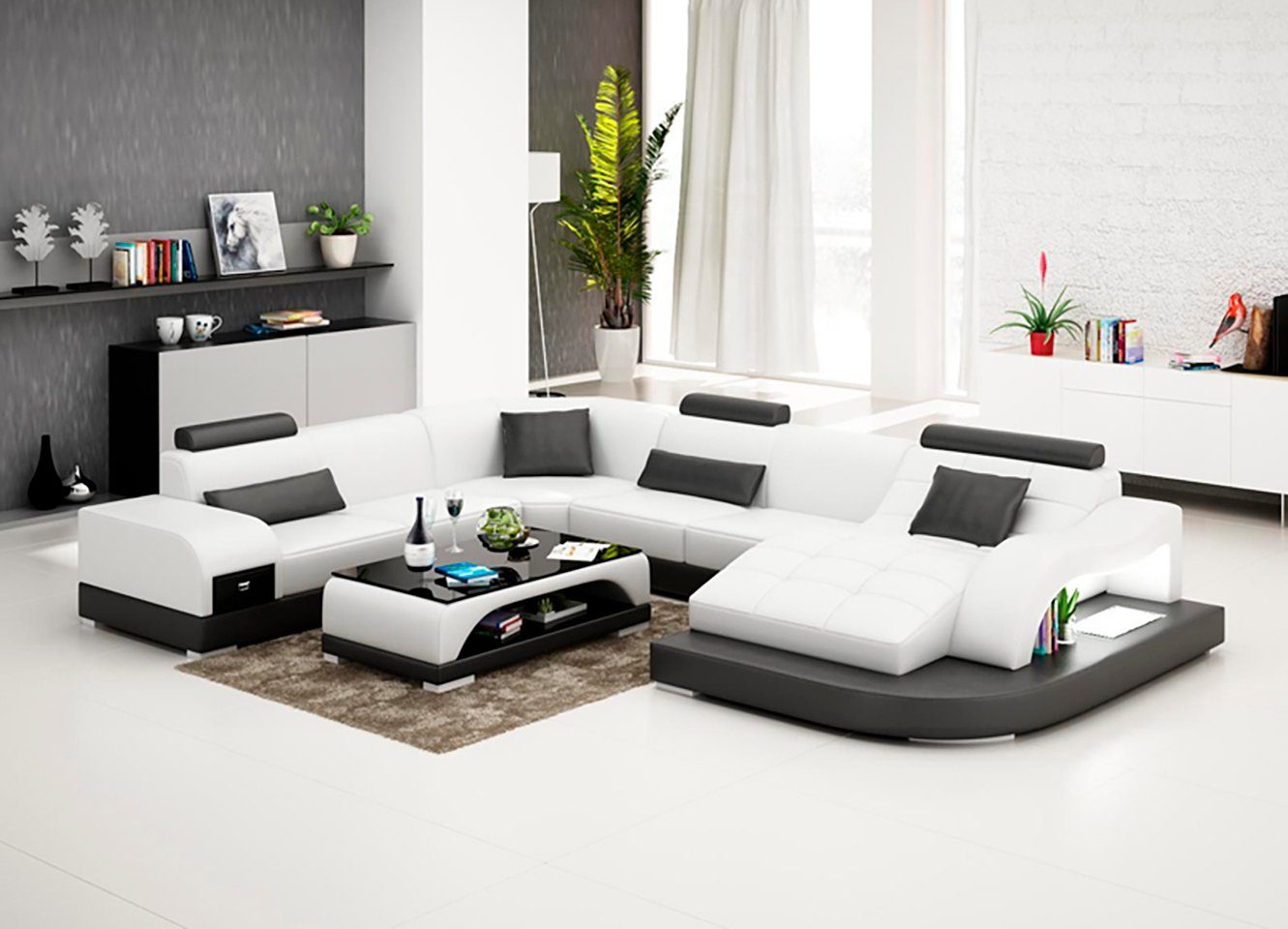 JVmoebel Ecksofa, Leder Eck Sofa Eck Wohnlandschaft Design Modern Couch Sofas UForm